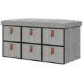 Shoe Storage Bench with Cushion and 6 Fabric Drawers for Entryway, Hallway, Bedroom - Light Grey