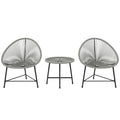 3 Piece Rattan Bistro Set with Acapulco Chairs & Glass Top Table for Outdoor Patio Balcony - Grey