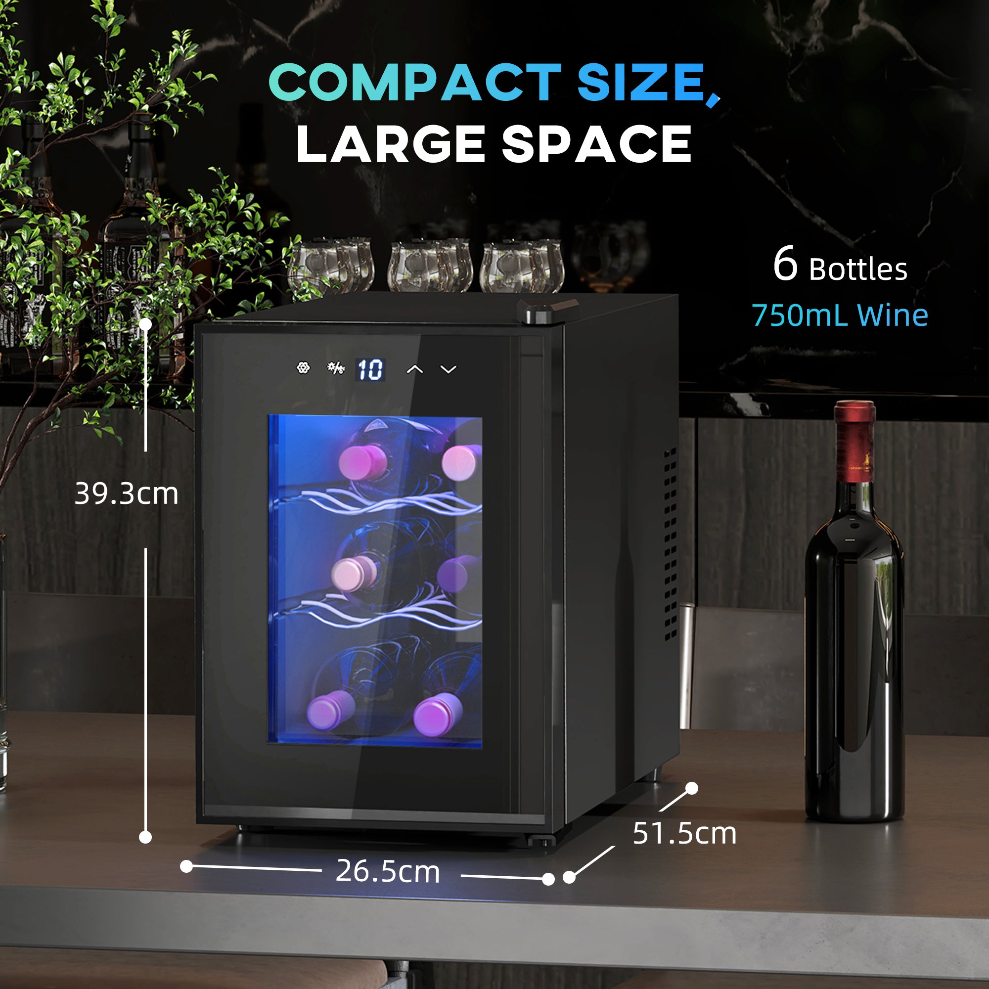 Six Bottle 8-18℃ Countertop Wine Fridge - Black