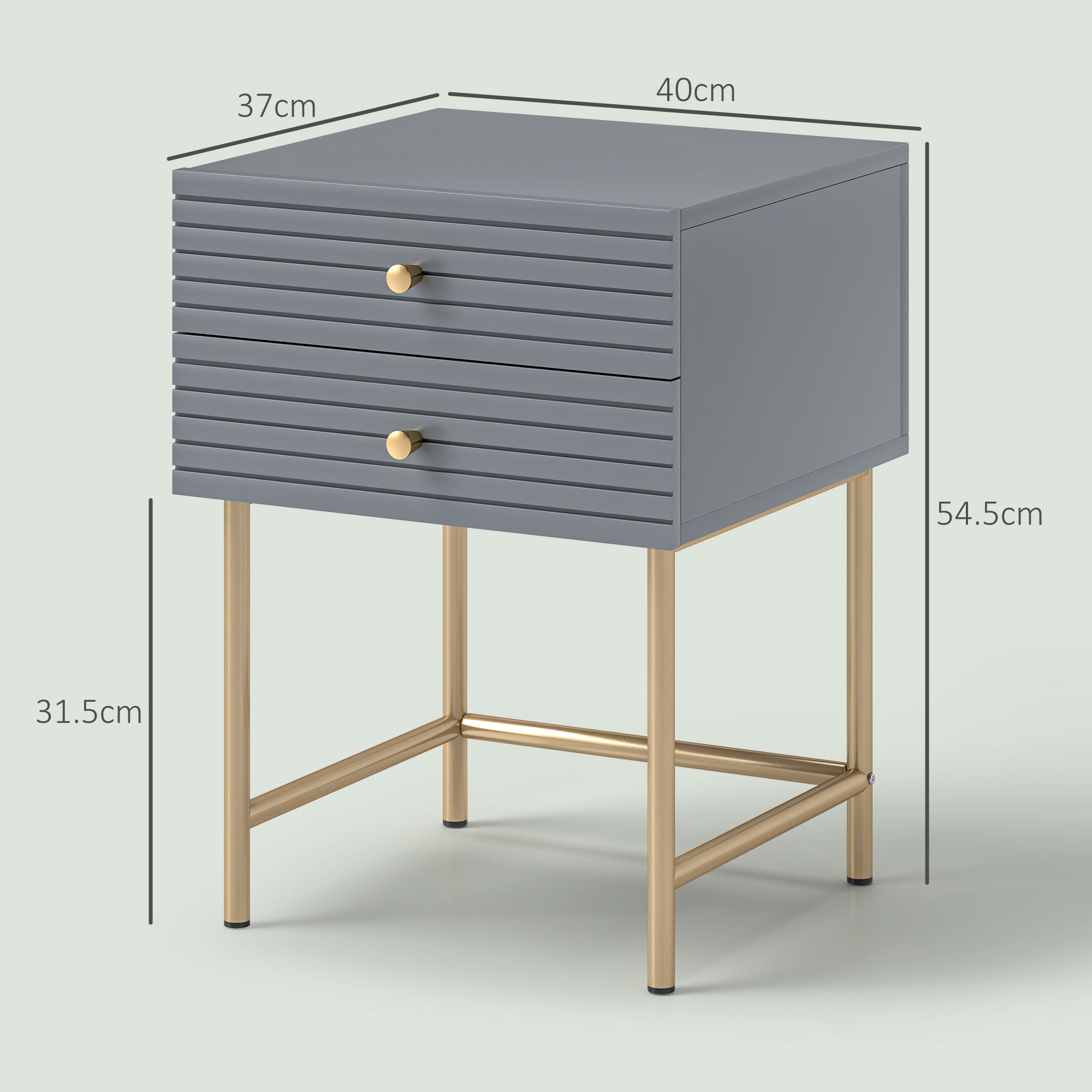 Set of Two Elegant Bedside Tables - Grey/Gold-Tone