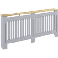Slatted Radiator Cover, Painted Cabinet with Line Grill Design, 172L × 19W × 81H cm, Grey