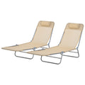 Set of 2 Steel Frame Reclining Sun Loungers with Pillows - Brown