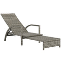 Reclining Rattan Lounger, with Extending Footrest - Grey