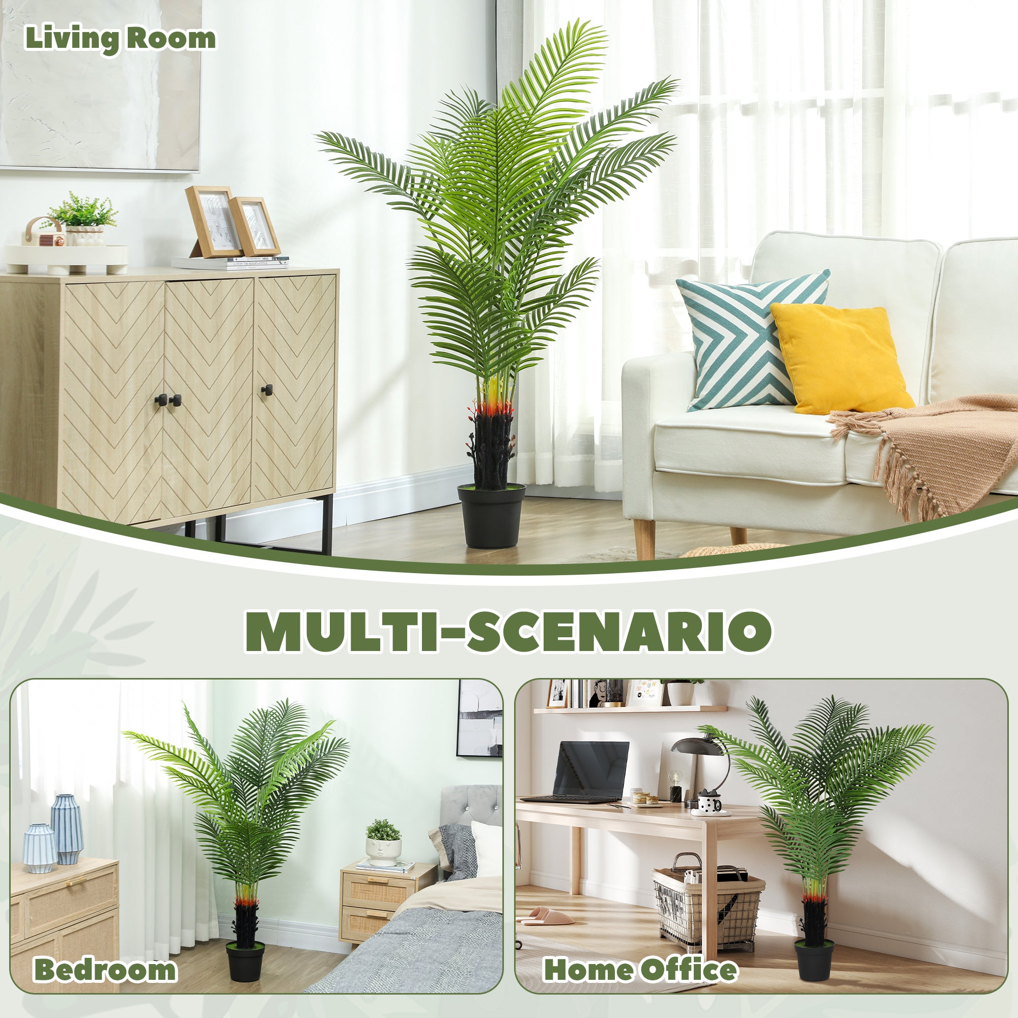 150cm Artificial Areca Palm Tree with 12 PE Leaves, Decorative Artificial Plant with Plastic Pot and Flocked Soil, Fake Plant for Home Office Decor, Green
