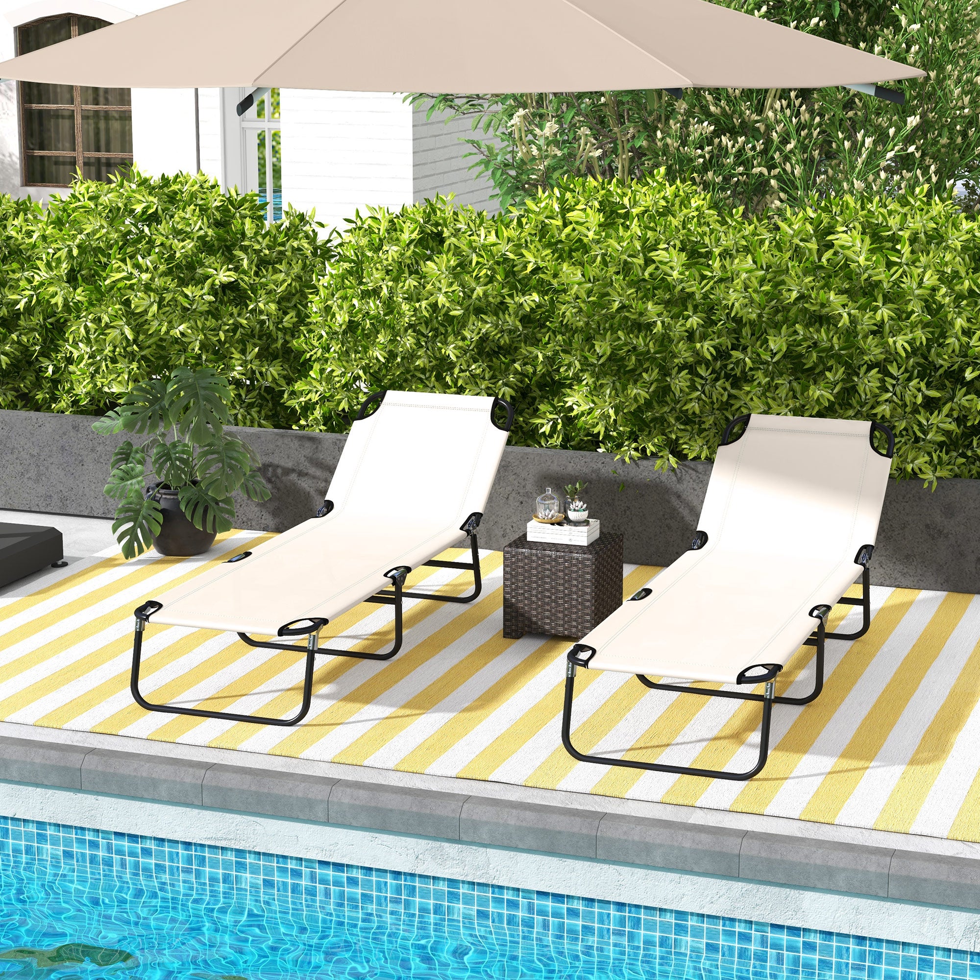 Garden Sun Lounger, with Five-Position Back - Cream White