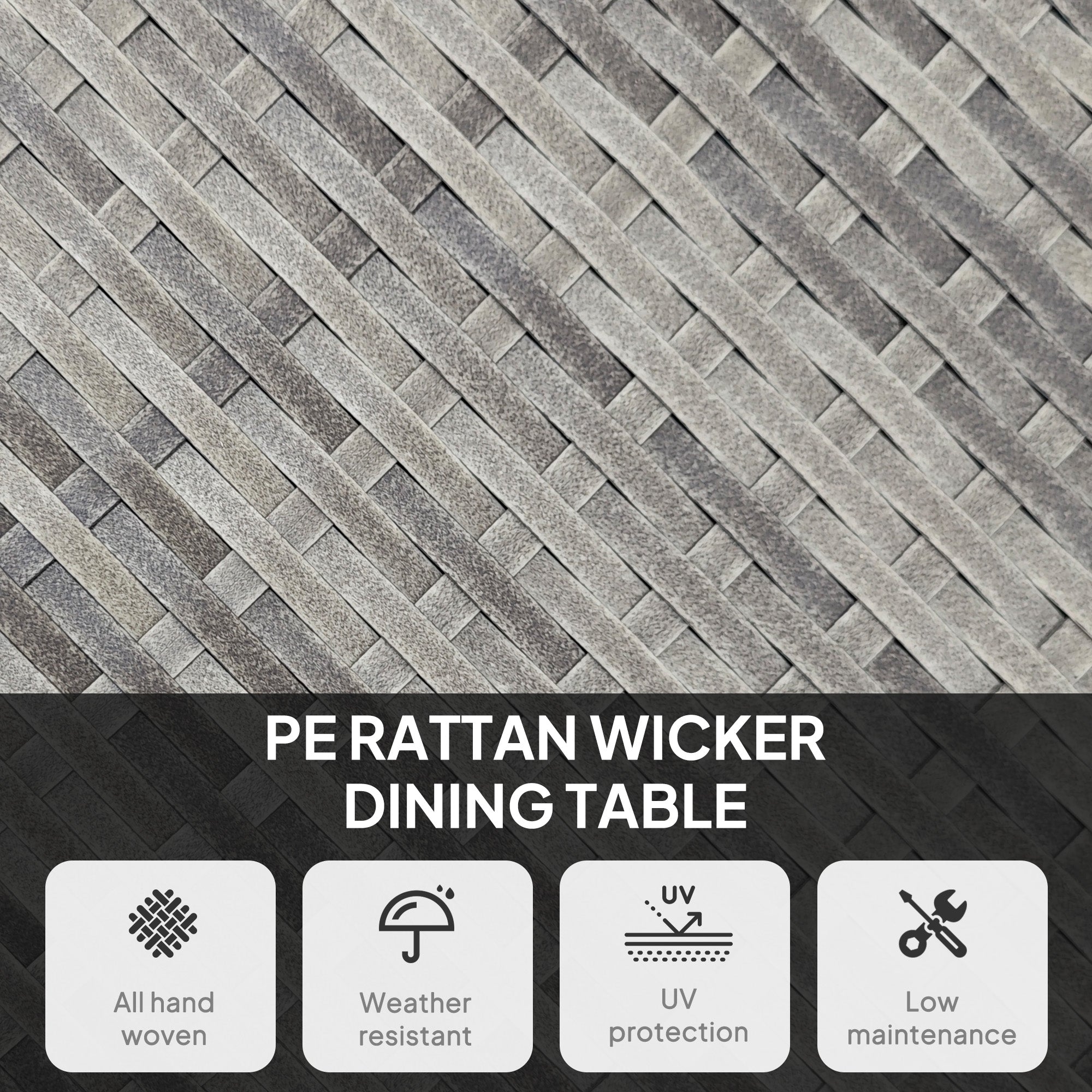 90cm Four-Person Wood-Effect Rattan Dining Table - Grey