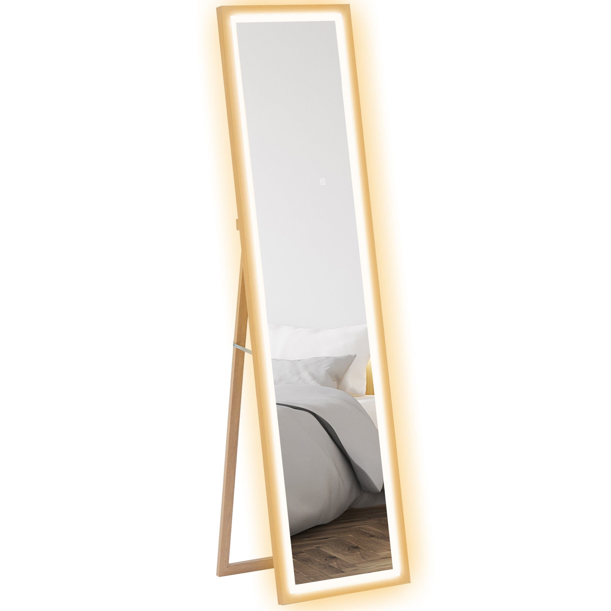 Full Length Mirror, with Adjustable Outer Light, Oak