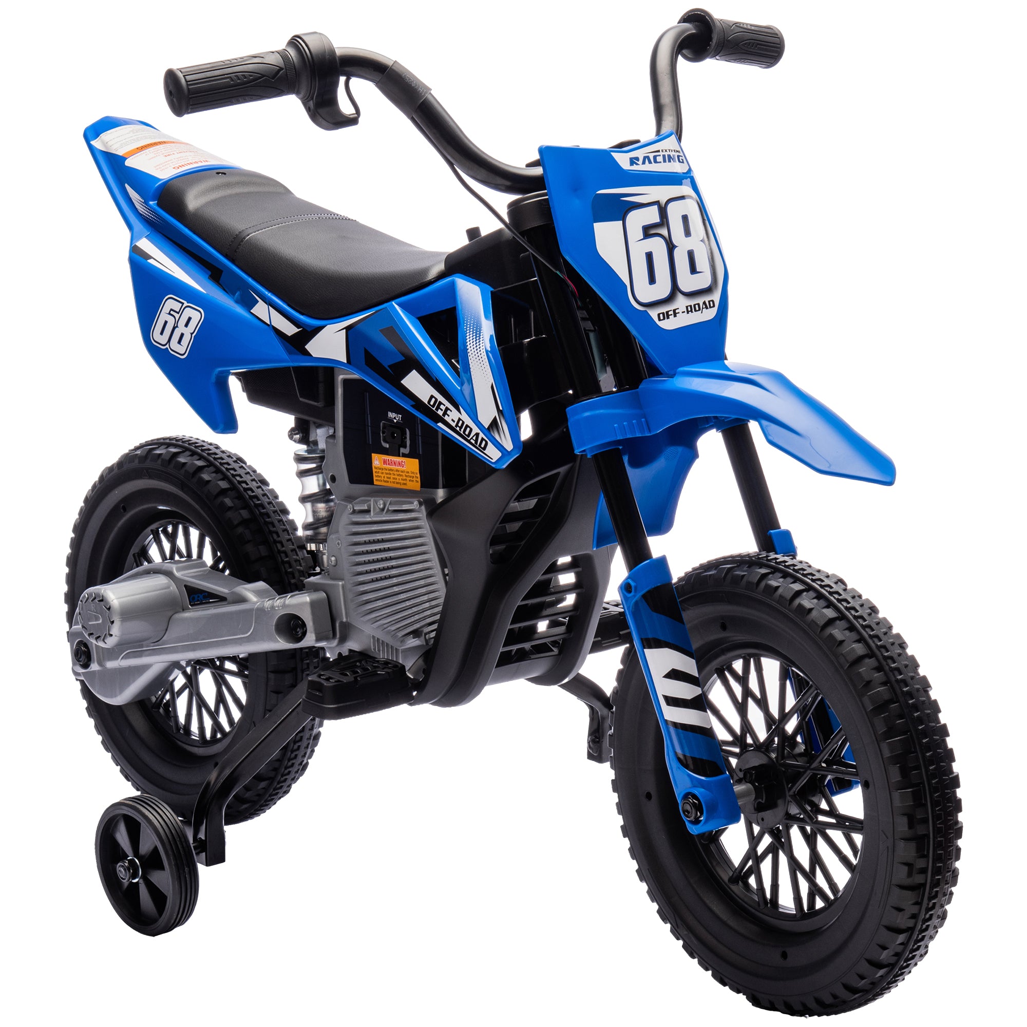 12V Kids Electric Motorbike, Kids Electric Ride on Motorcycle w/ Twist Grip Throttle, Training Wheels - Blue