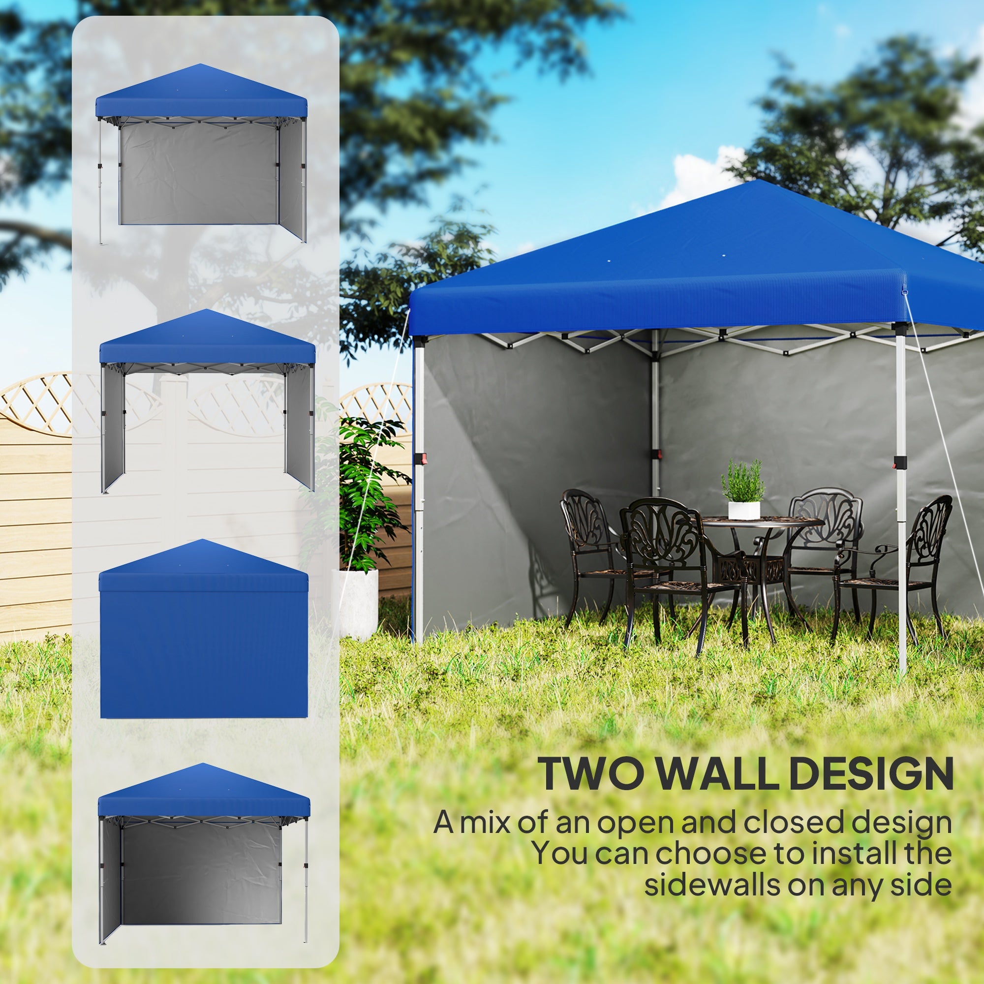 3 x 3 Metre Pop Up Gazebo Set with Sidewalls and Wheeled Bag - Blue