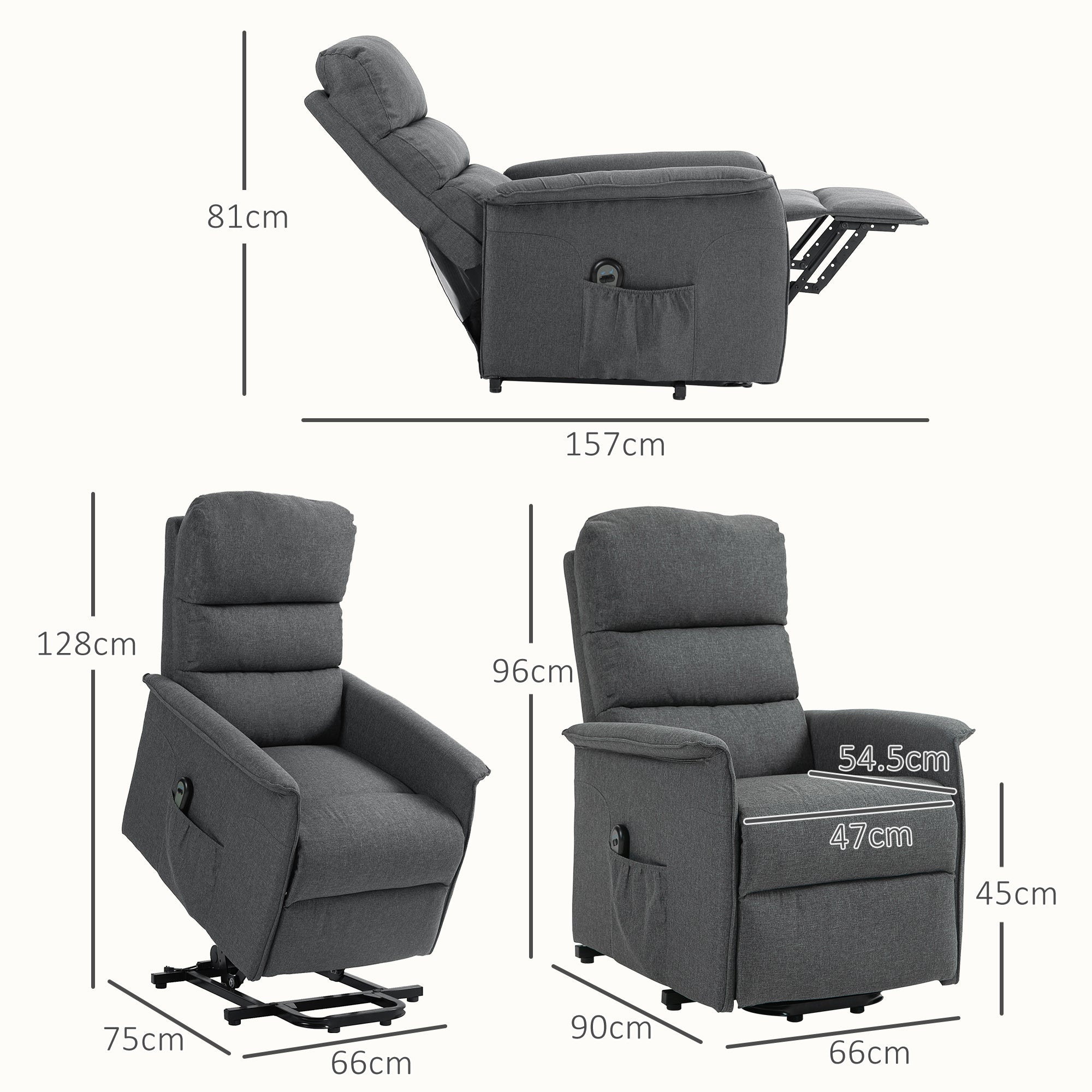 Electric Riser Recline Armchair, with Footrest - Dark Grey