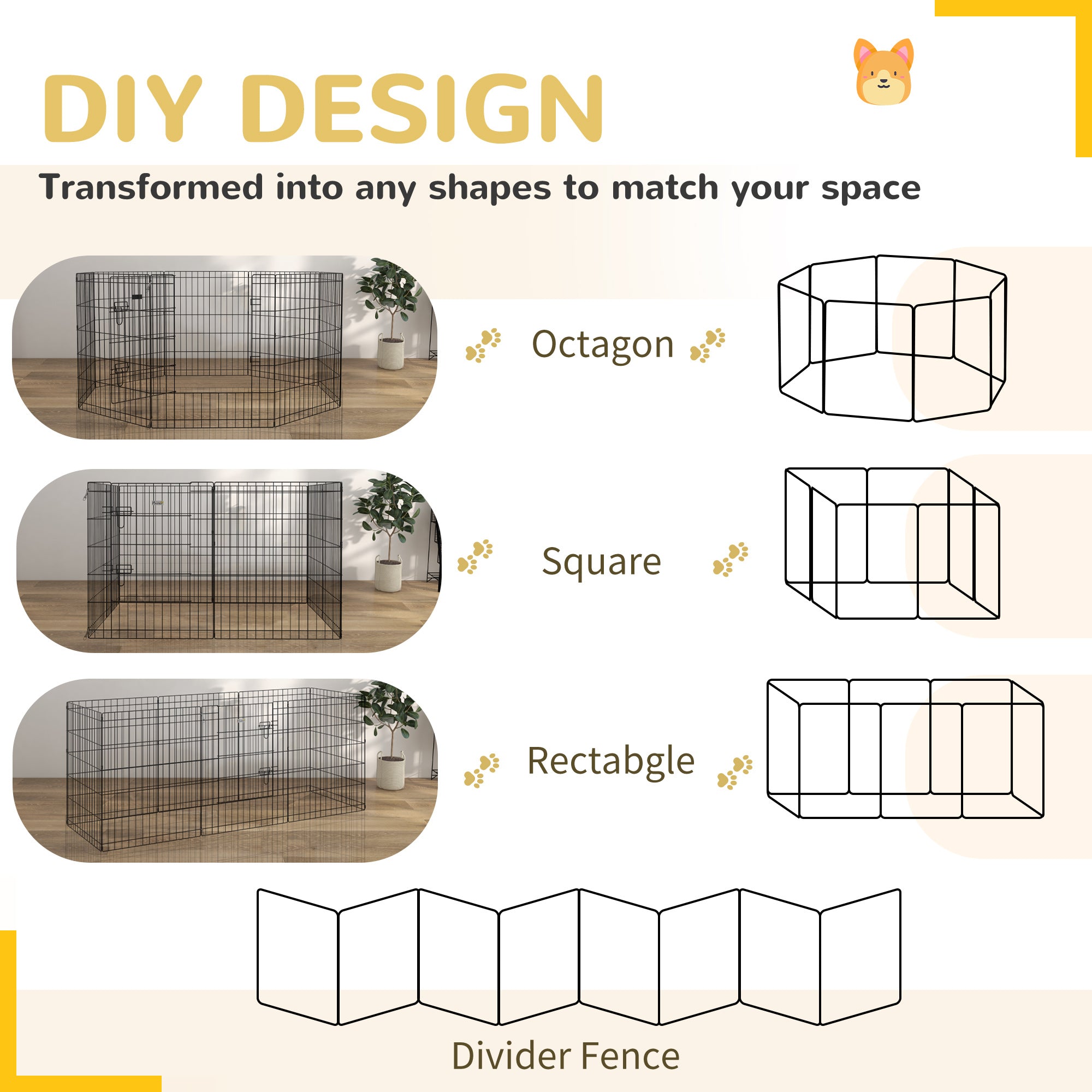 8 Panel DIY Dog Pen with Door, for Dogs, Small Animals, Indoor/Outdoor Use, 76cm High