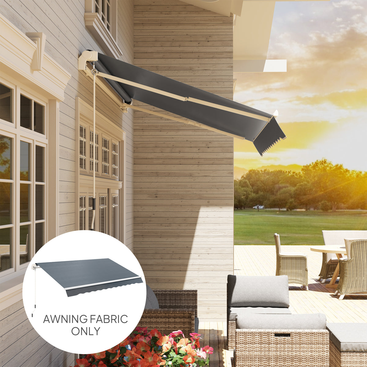 3 x 2.5 m Awning Replacement Canopy Water Resistant UPF 50+ Sun Shade Cover - Grey