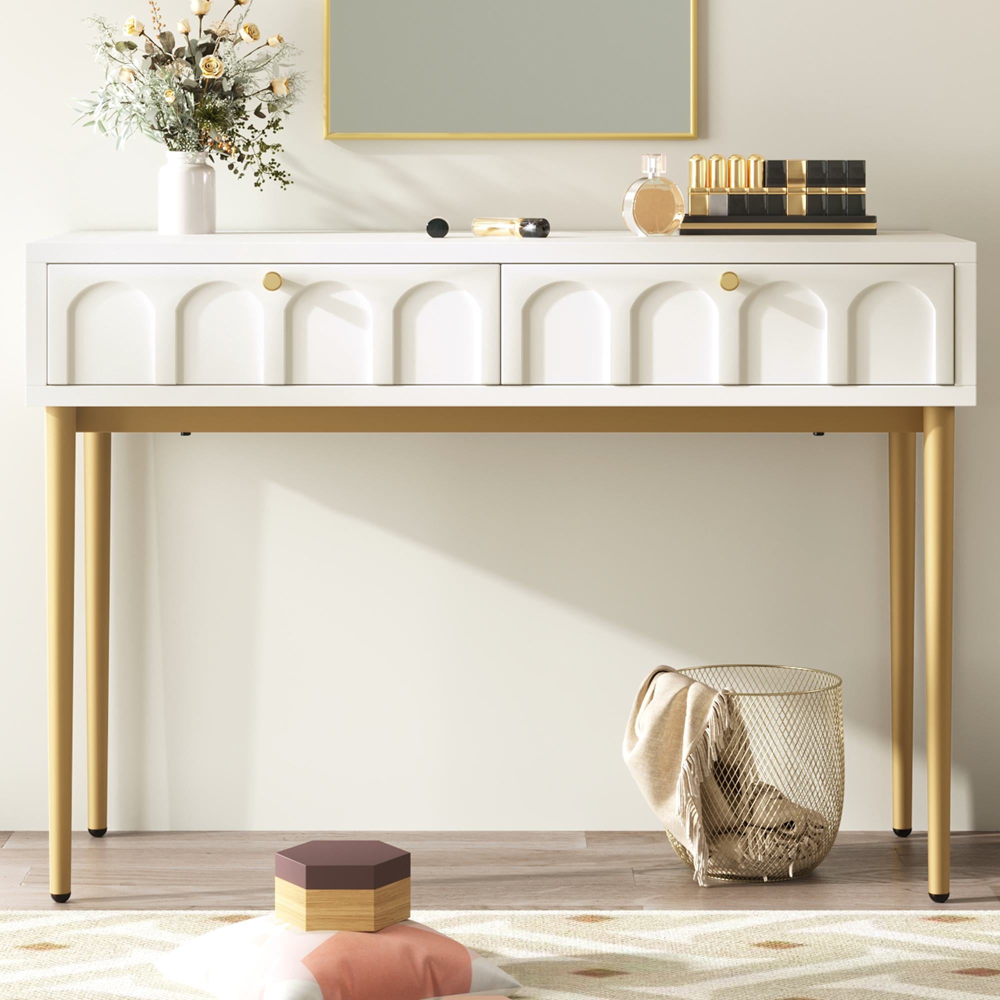 Space-Saving Dressing Table with 2 Drawers - White