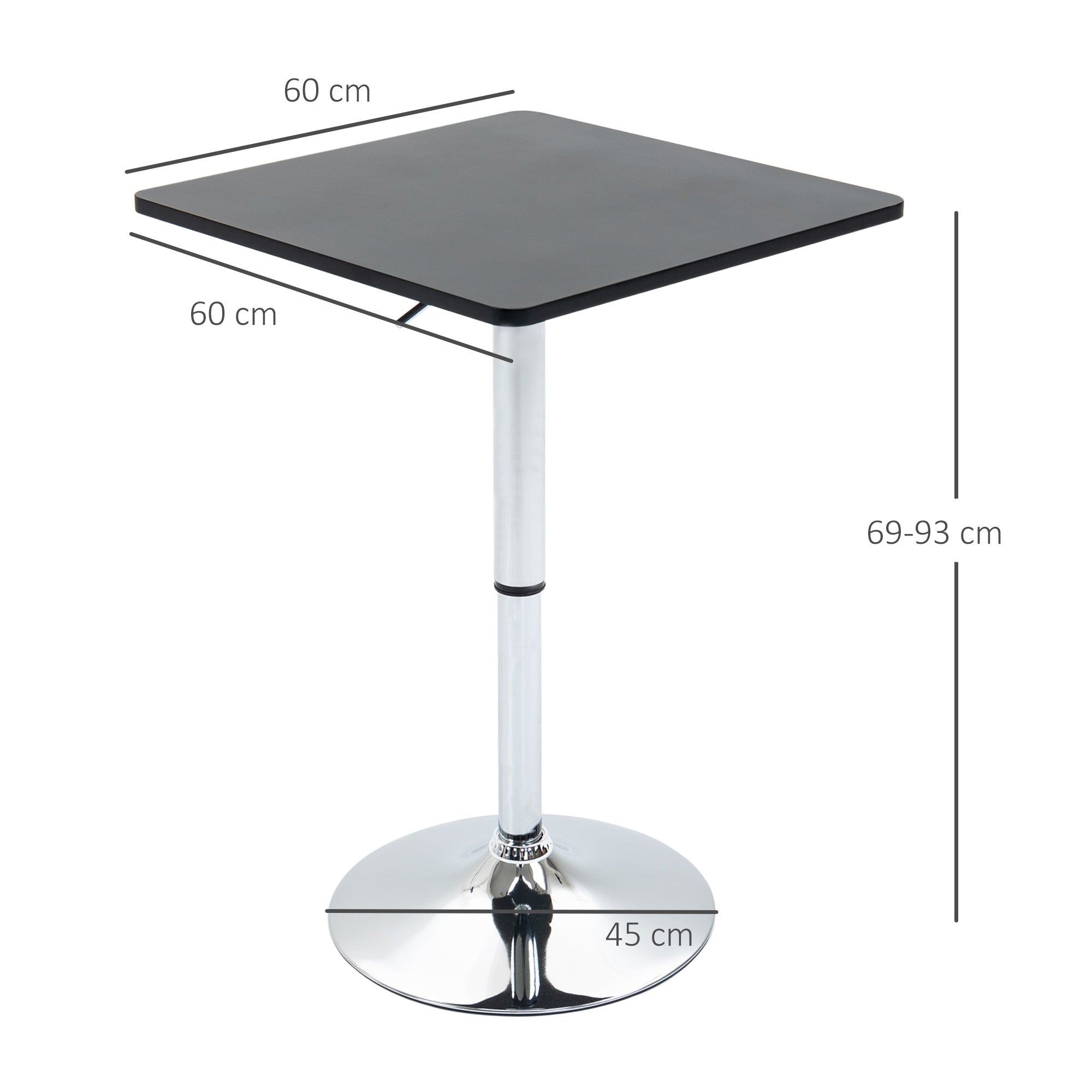 Modern Height Adjustable Counter Bar Table with 360° Swivel Tabletop and Electroplating Metal Base, Pub Desk for Living Room, Kitchen, Restaurant, Pub, Black and Silver