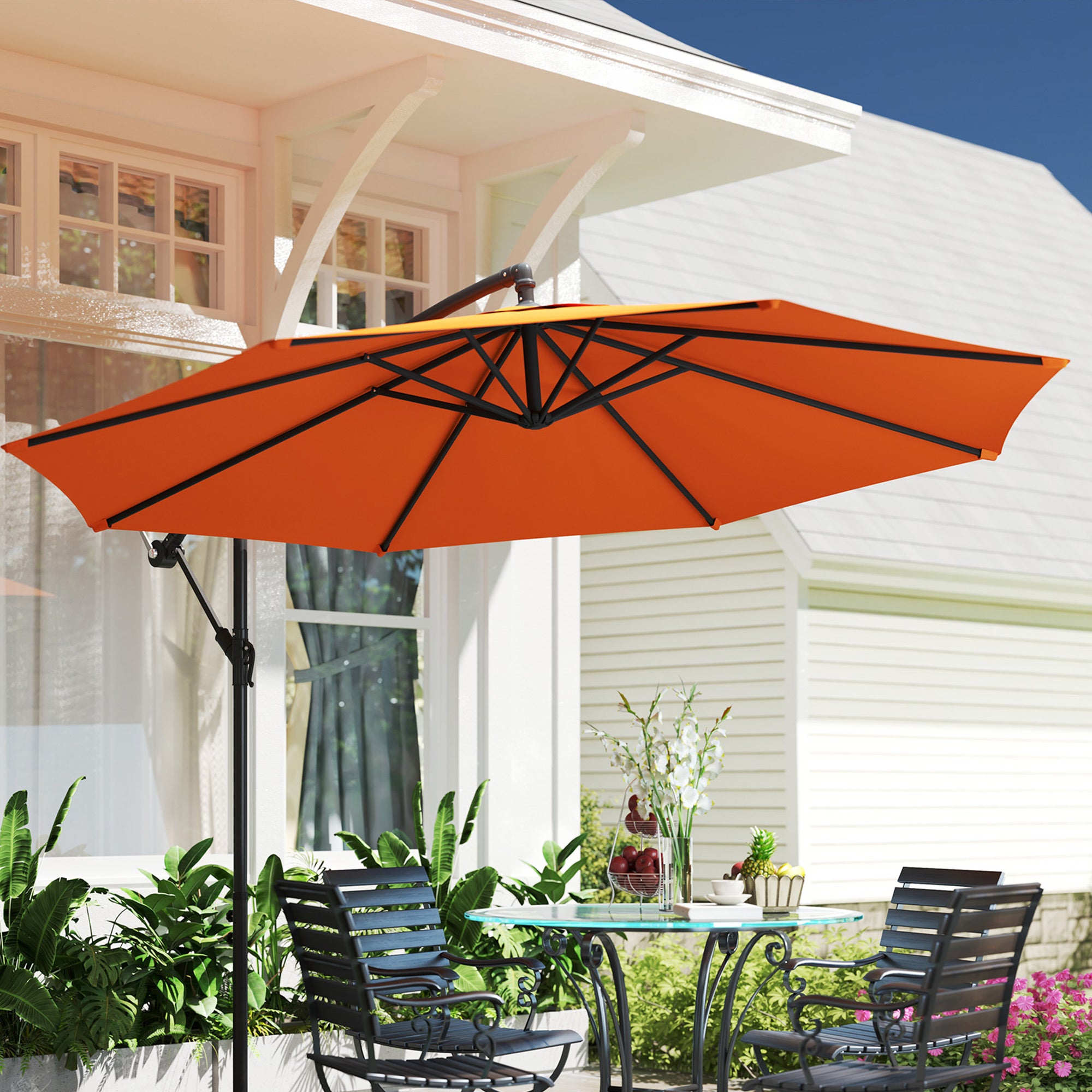 3 Metre Overhanging Garden Parasol with Base - Durable Orange