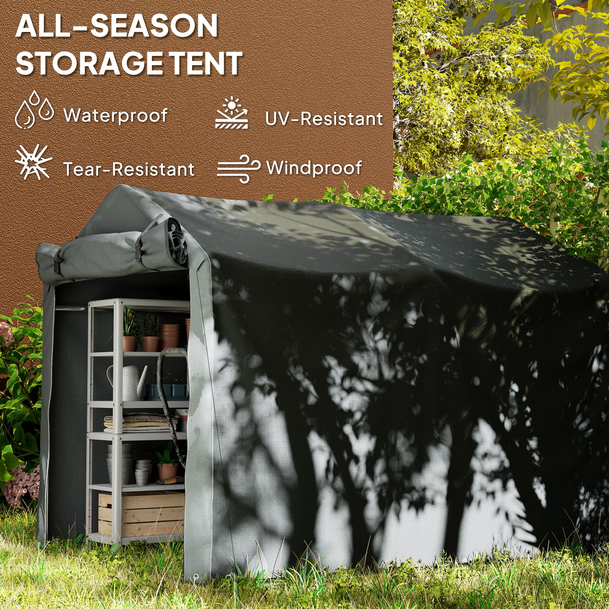 Garden Storage Tent 2.2x1.6m Waterproof UV-Resistant Dark Grey