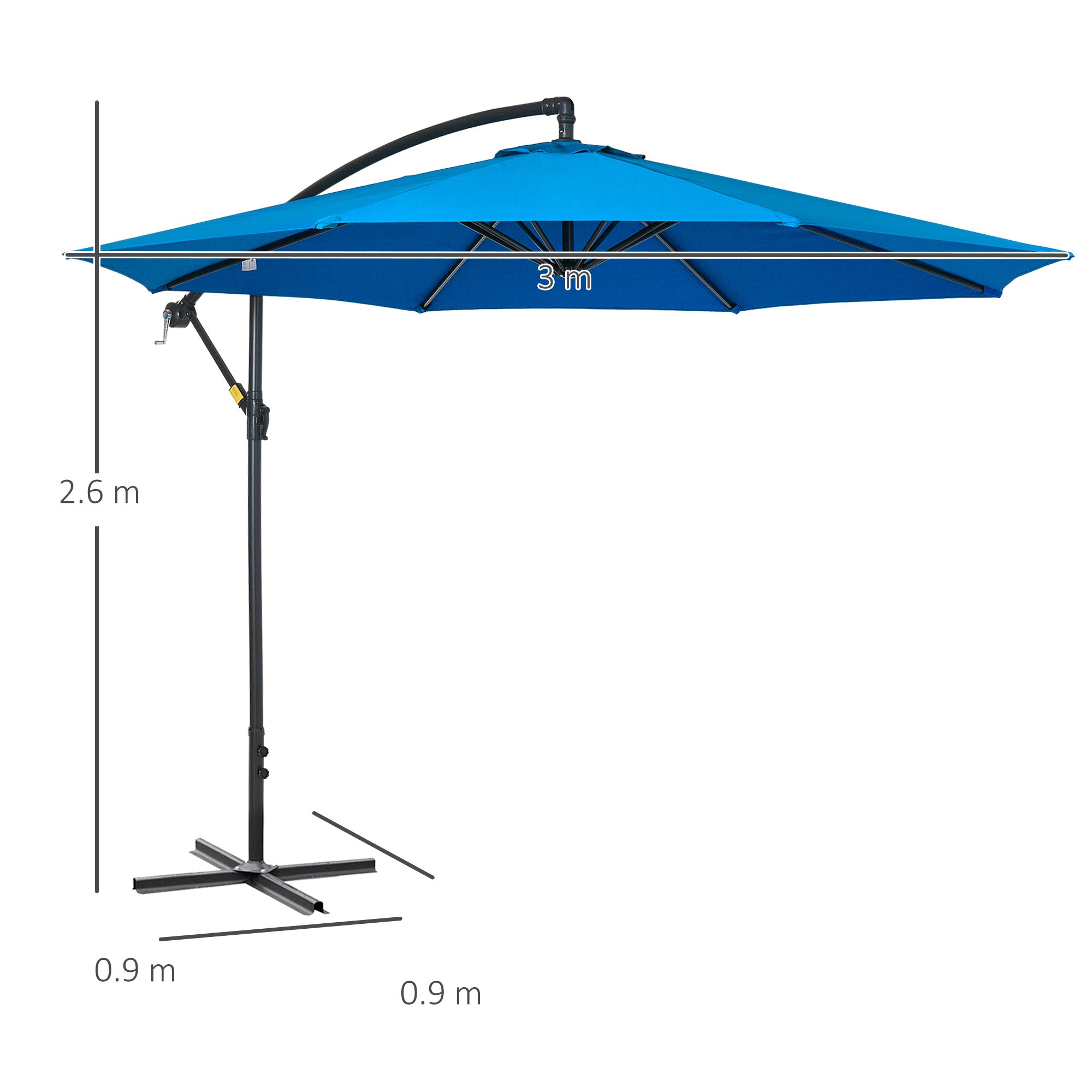3m Offset Cantilever Parasol with Cross Base - Blue