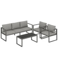 4 Piece Outdoor Garden Furniture Set, Patio Furniture with 3-Seater Sofa, Armchairs and Coffee Table