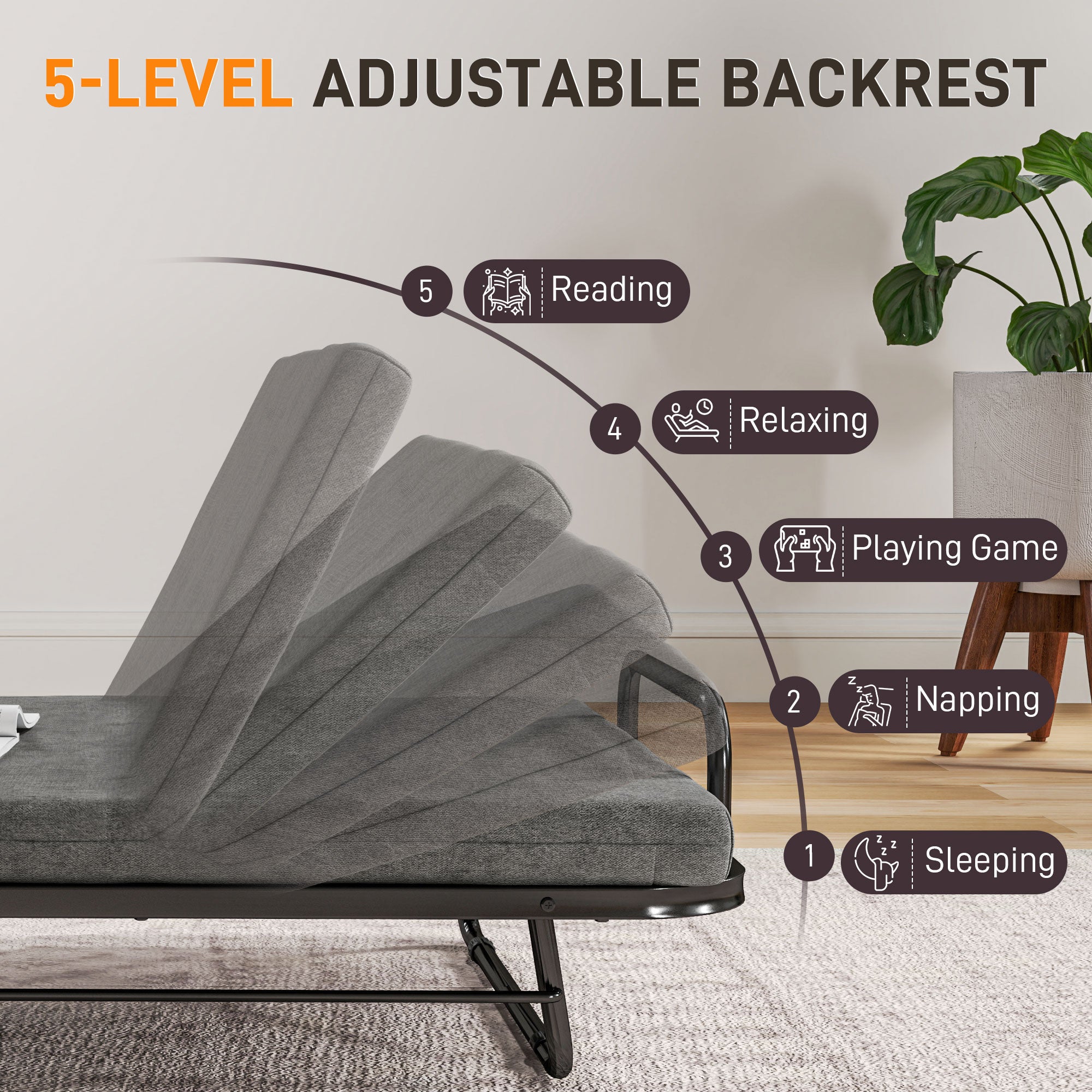 Single Temporary Folding Bed with Comfortable Mattress - Grey