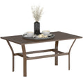 Rectangular Metal Garden Coffee Table with Slatted Top 91.5x55x45cm - Brown