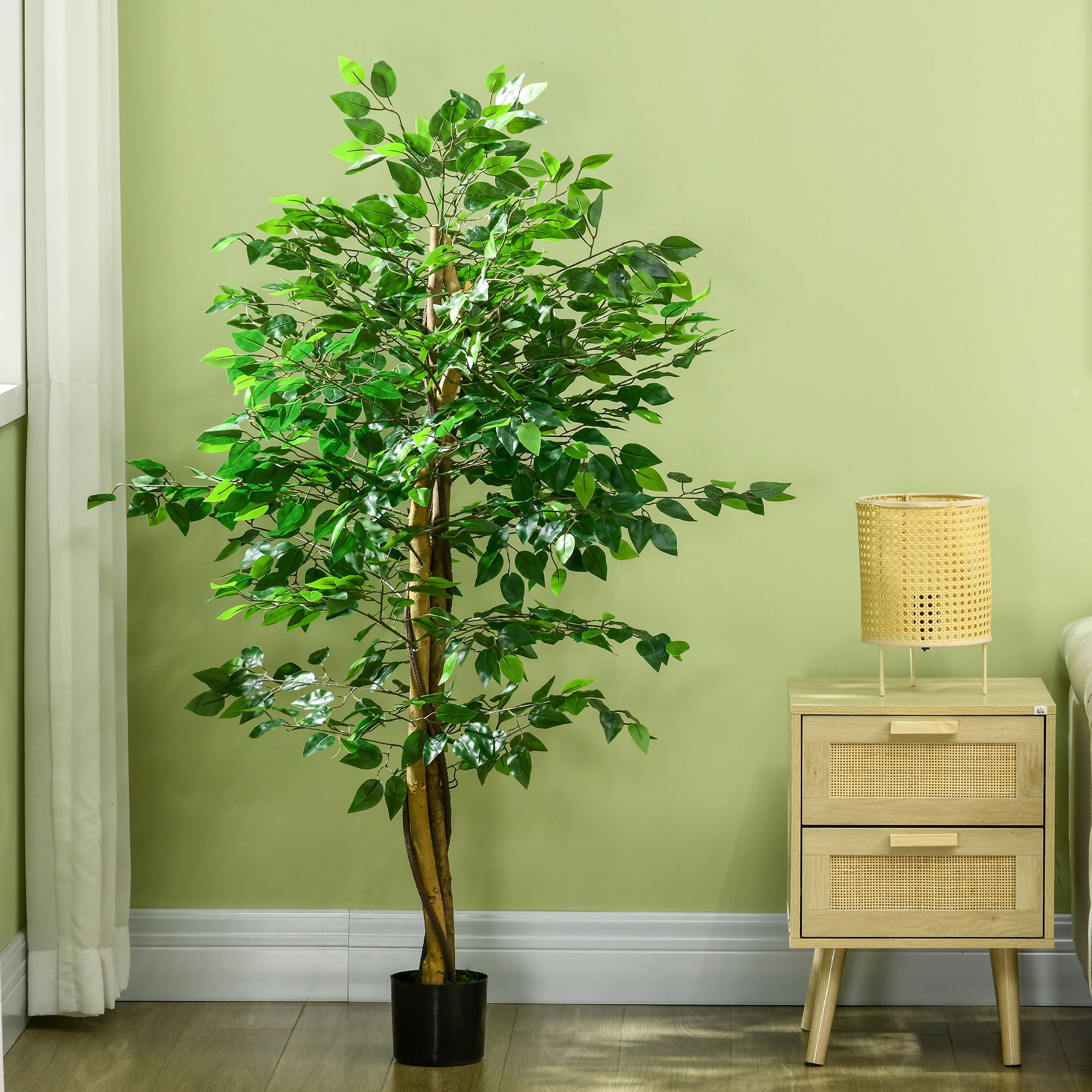 150cm Artificial Tree, Indoor Outdoor Fake Ficus with Pot for Home Office Living Room Decor