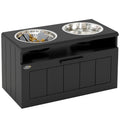 Raised Slow Feeder Dog Bowl with Two Stainless Steel Bowls and Drawer for Large & Extra Large Dogs - Black