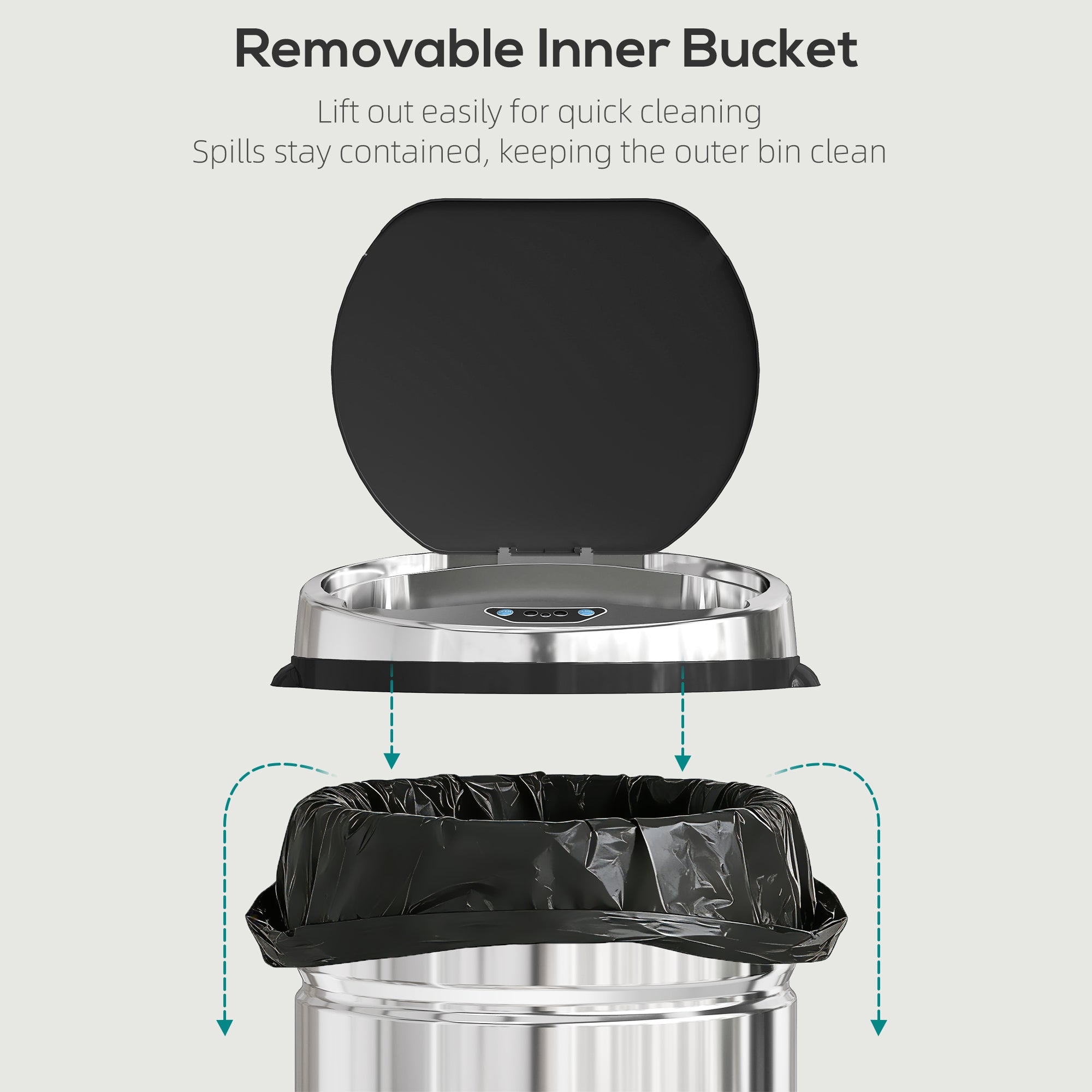 42L Automatic Motion Sensor Rubbish Bin with Fingerprint Resistant, Stainless Steel, Silver Tone
