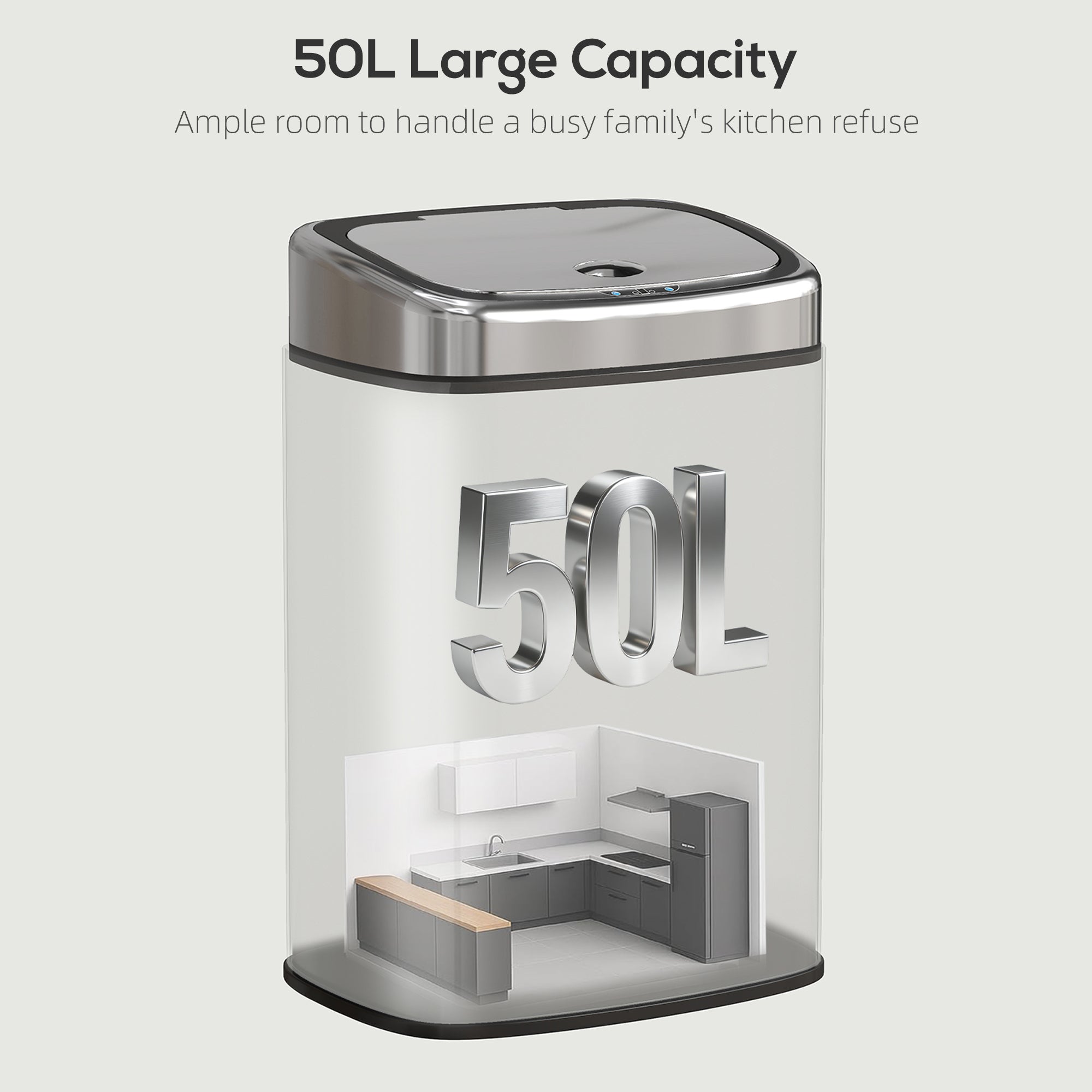 50L Stainless Steel Sensor Bin - Silver Tone