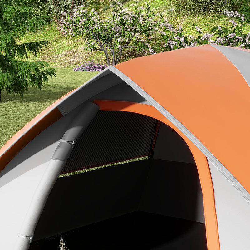 Two Man Single Room Dome Tent, with Accessories - Orange/Grey