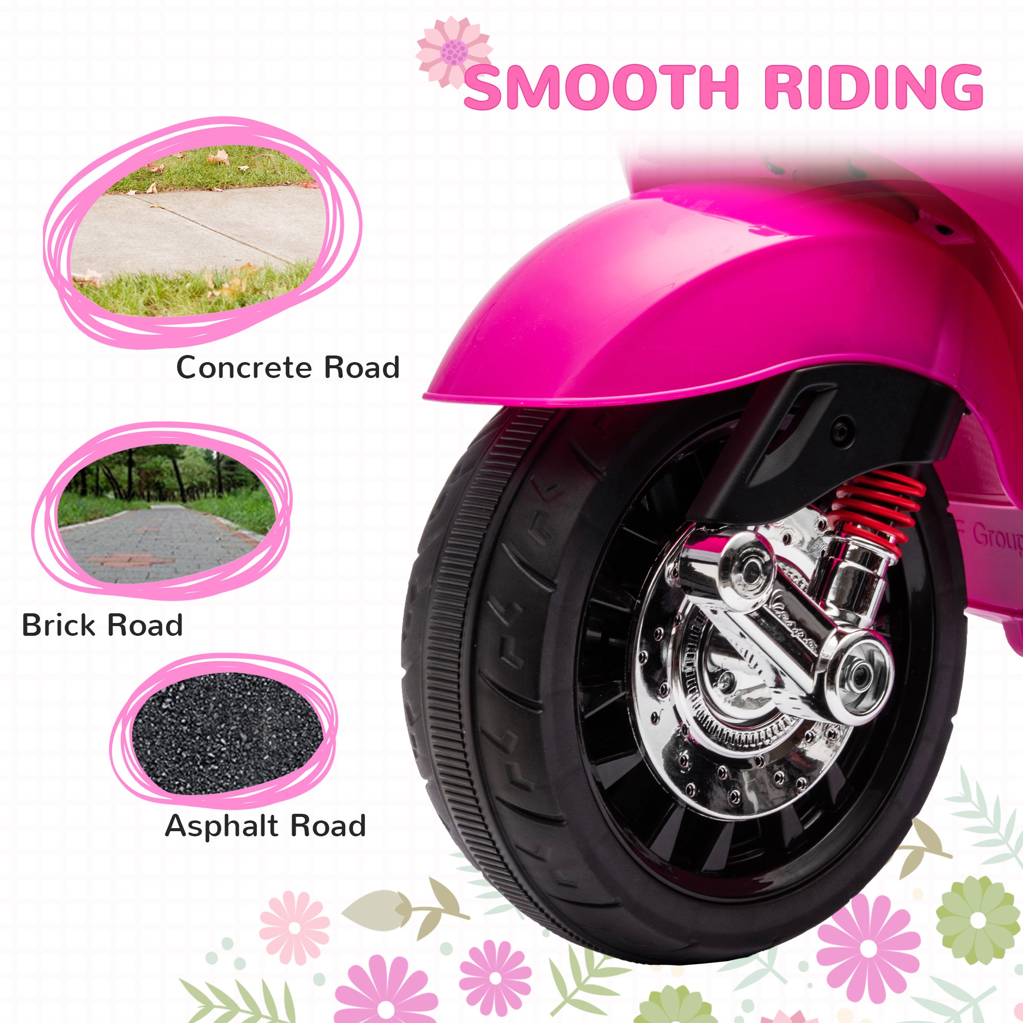 12V Vespa Licensed Kids Electric Motorbike w/ Music, Headlights, FM Radio, for 3-6 Years - Pink