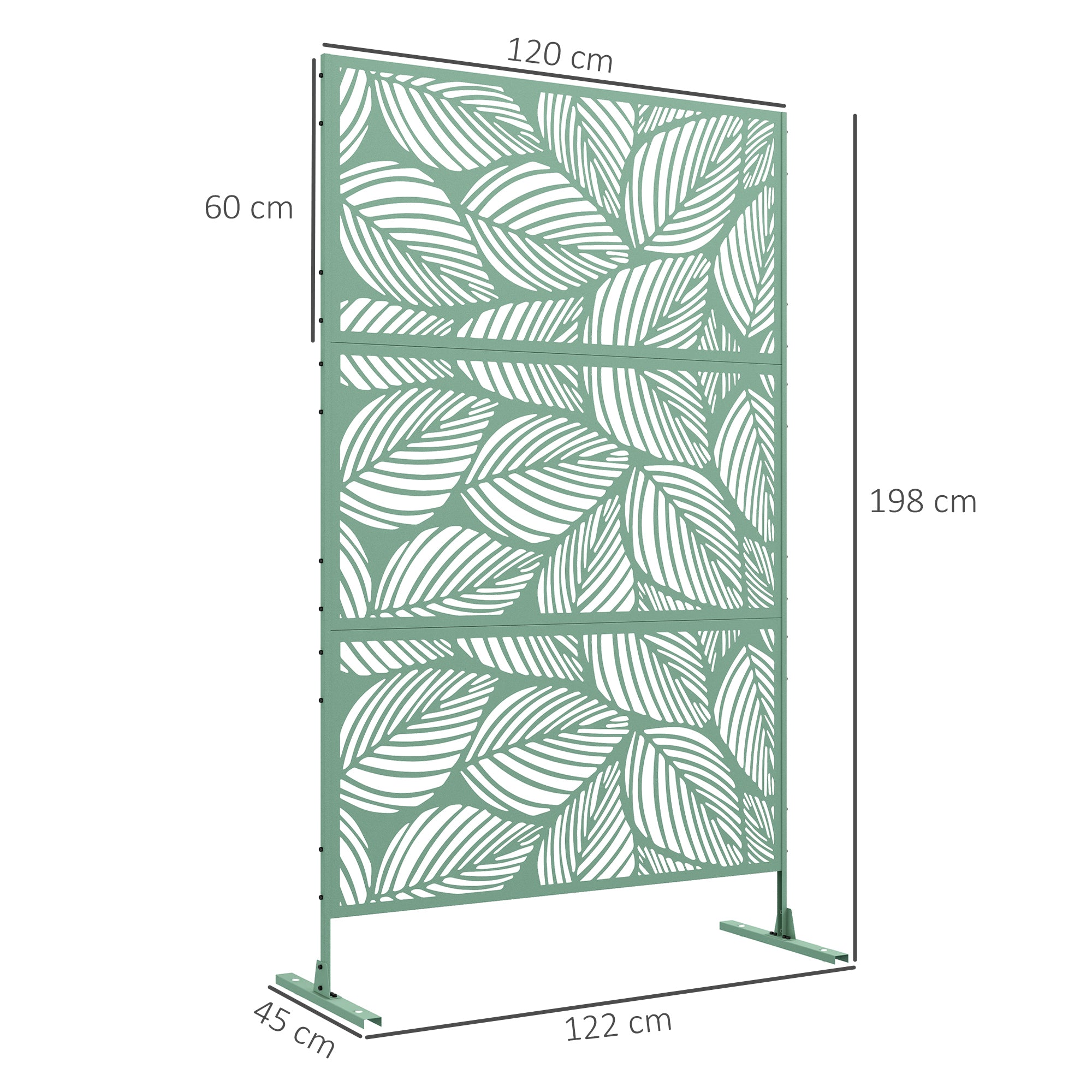 Metal Decorative Privacy Screen Outdoor Divider, Green Leaf