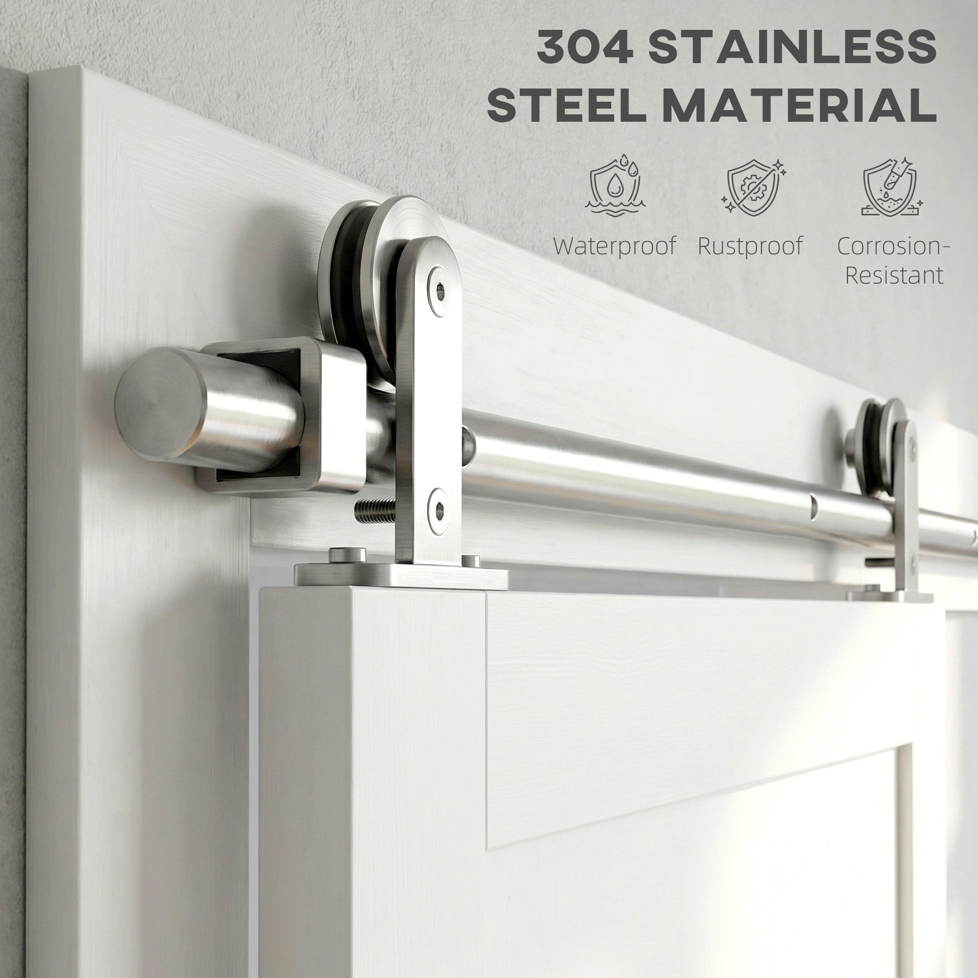 Sliding Door Hardware Kit Heavy Duty 304 Stainless Steel 152 cm Wide Door Silver Tone
