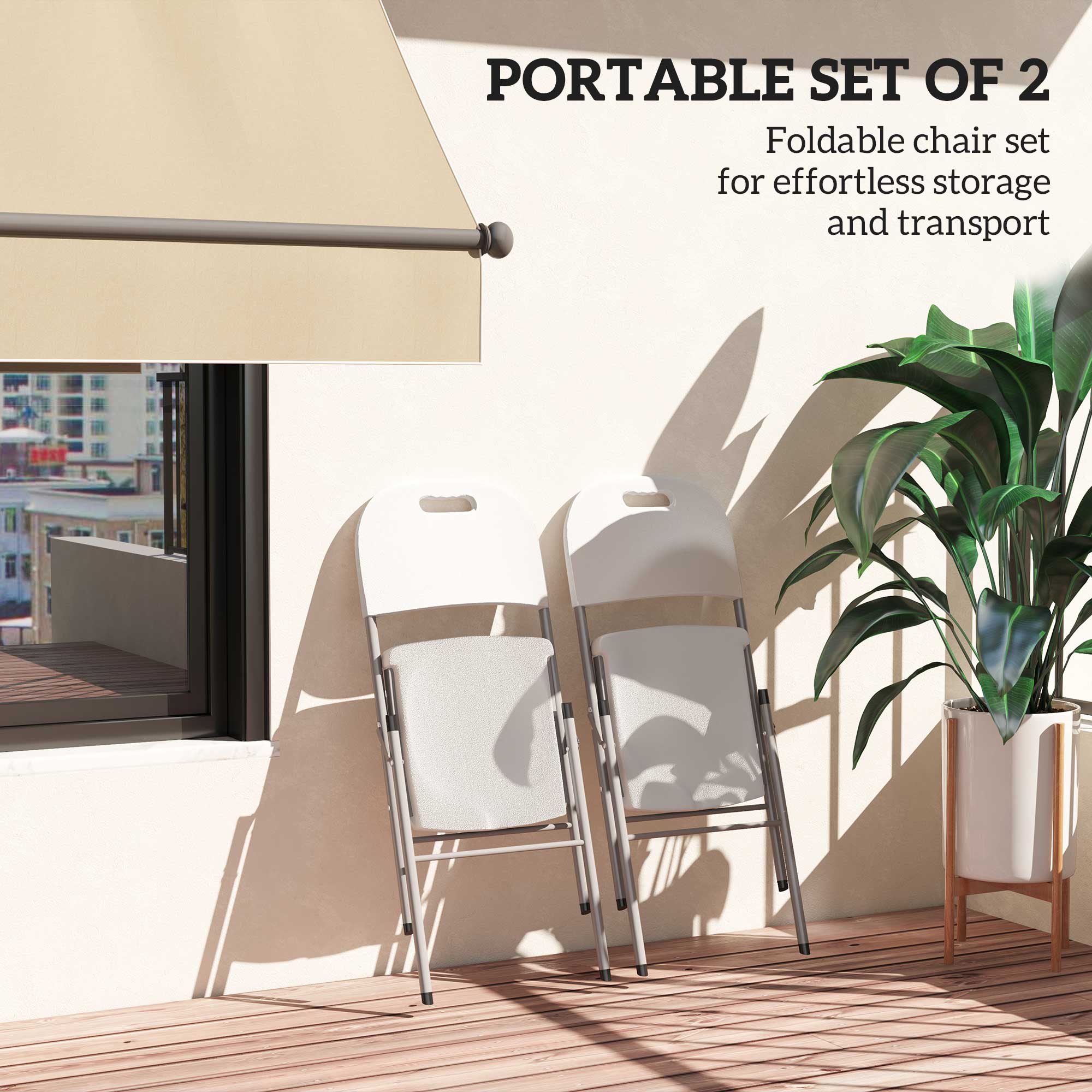 Set of 2 Foldable Steel Frame Outdoor Chairs with Plastic Seats - White