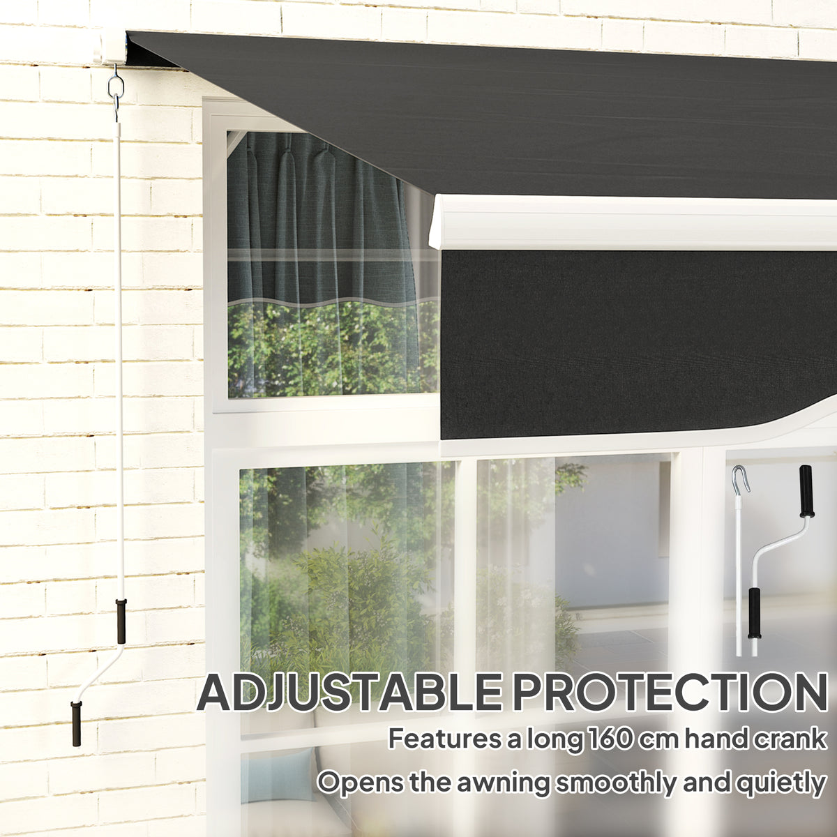 2 x 2.5m Garden Retractable Awning with Aluminium Frame - Black