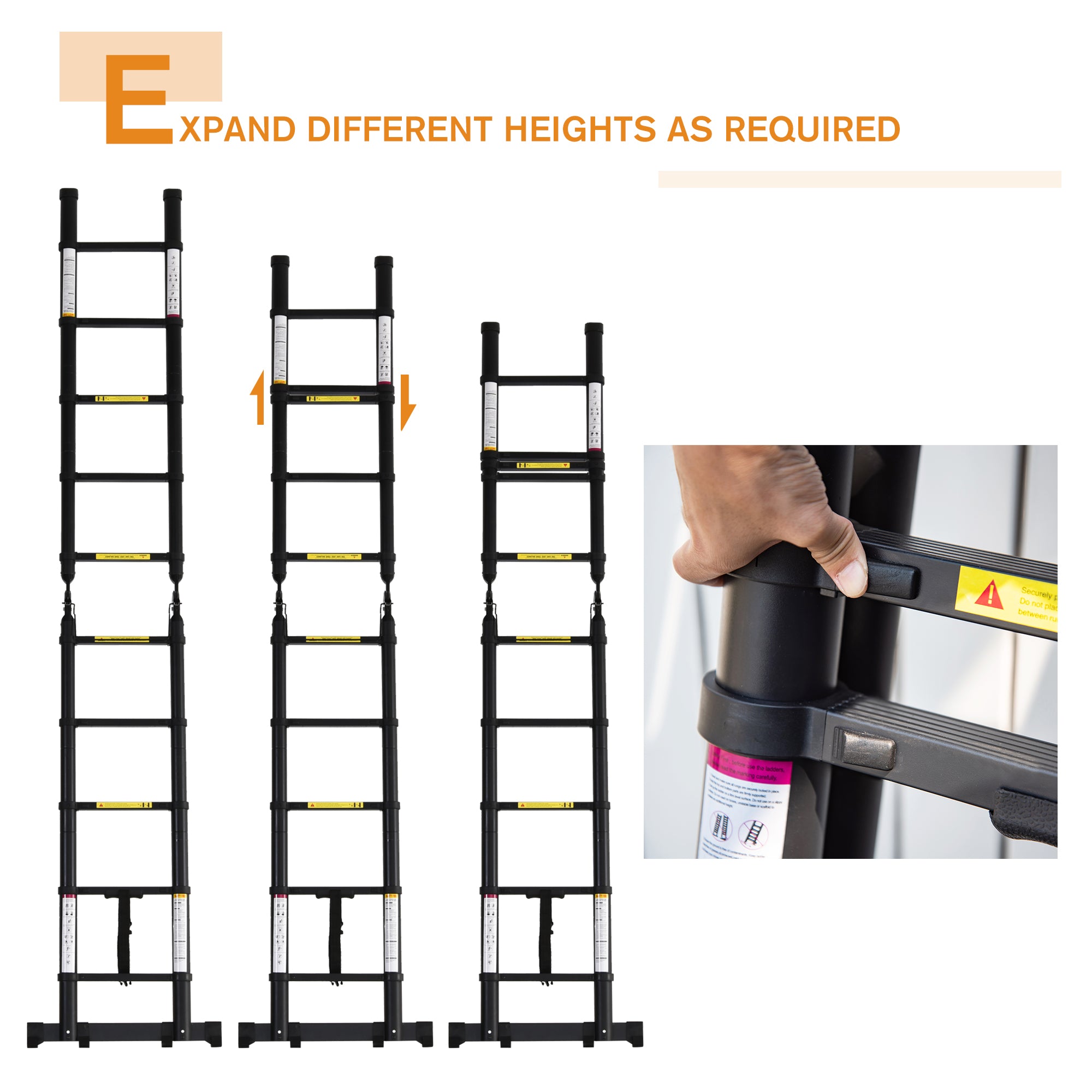 3.2m/10.5ft Telescopic Ladder, Extendable Aluminium Ladder with Anti-slip Pedals, Multi-purpose Portable Foldable 10 Step Ladder, 150kg Capacity, EN131, Black