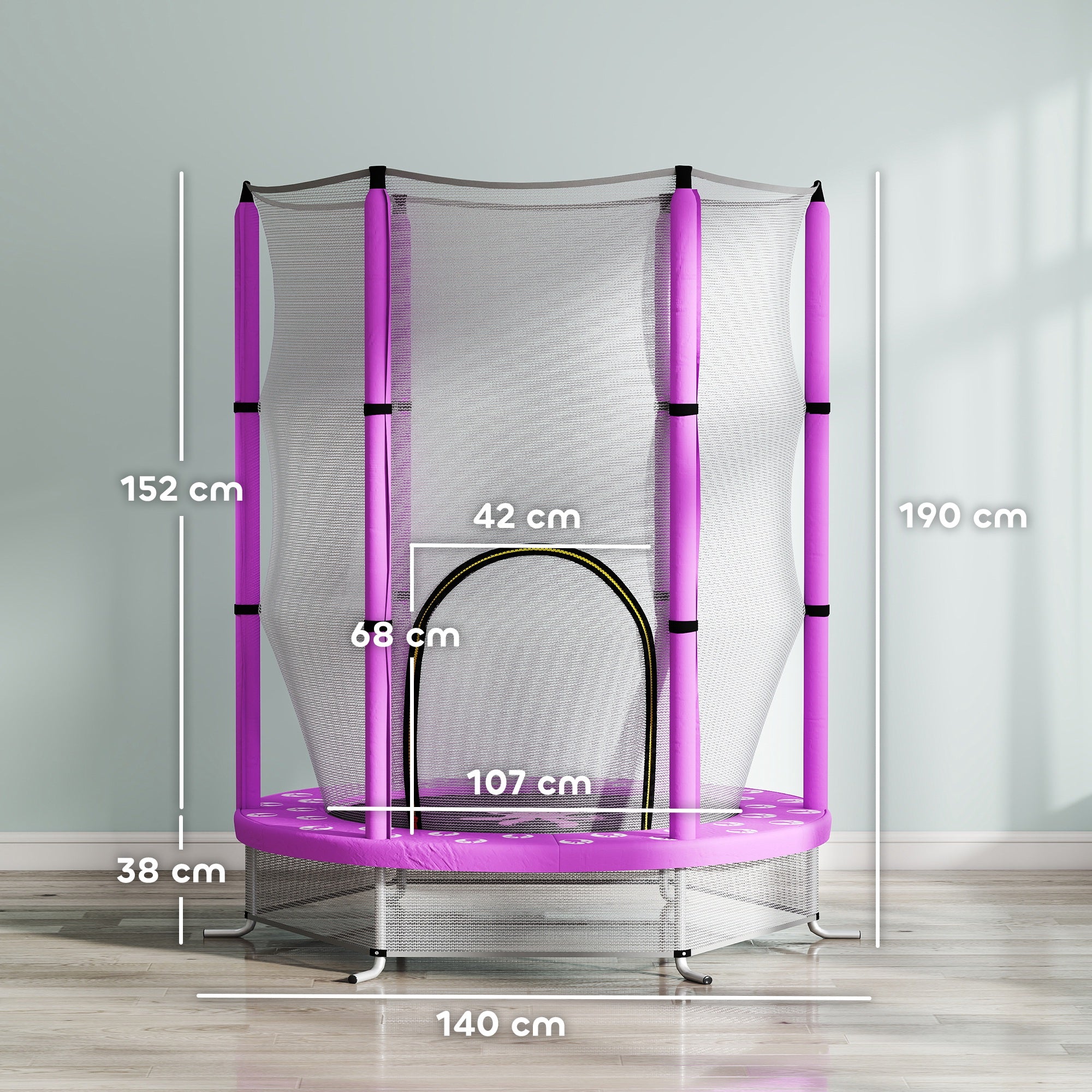 4.6ft Toddler Trampoline w/ Safety Enclosure Net, for Indoor Outdoor Use, Ages 3-6 Years, Purple