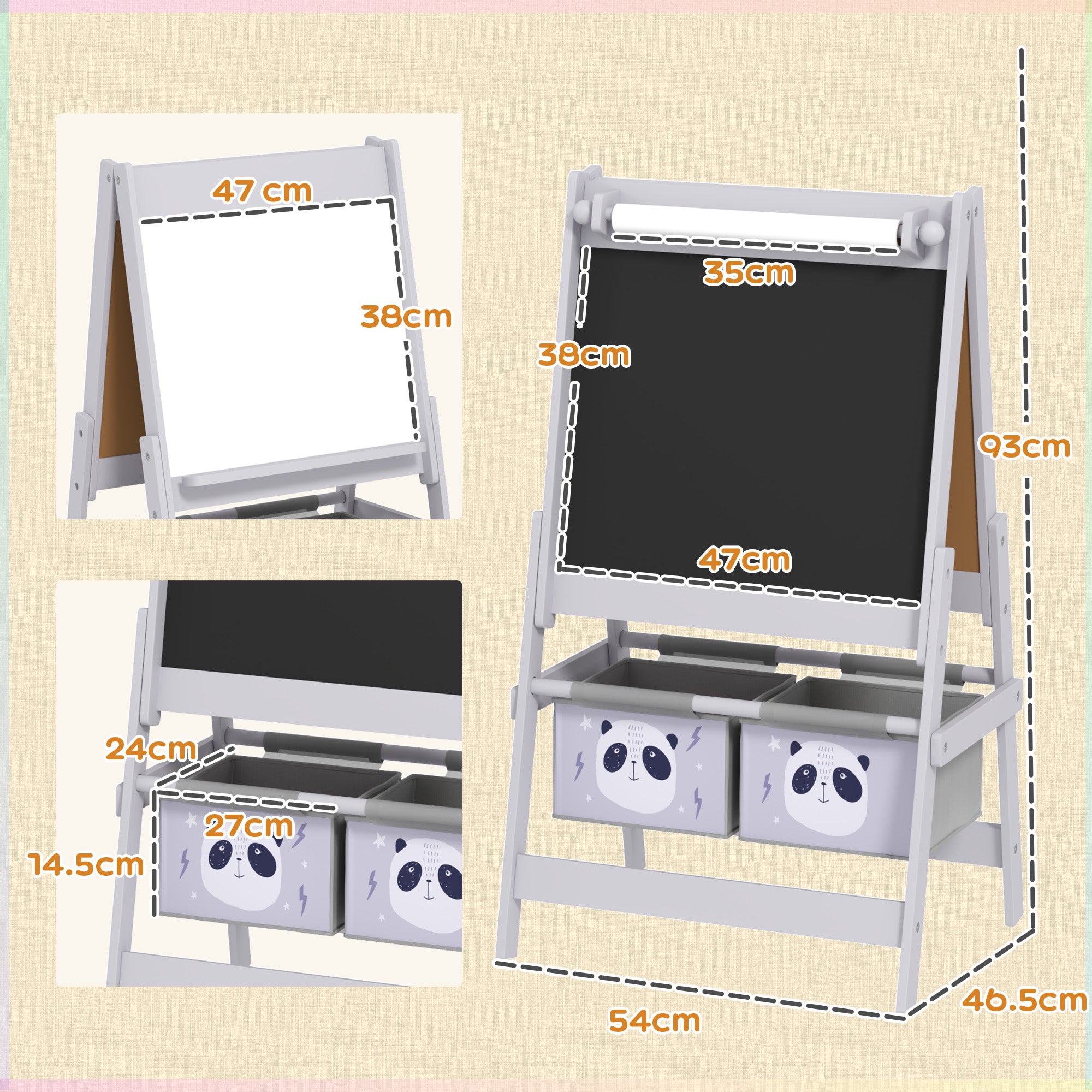 3-In-1 Kids Easel with Paper Roll, Art Easel, with Storage - Grey