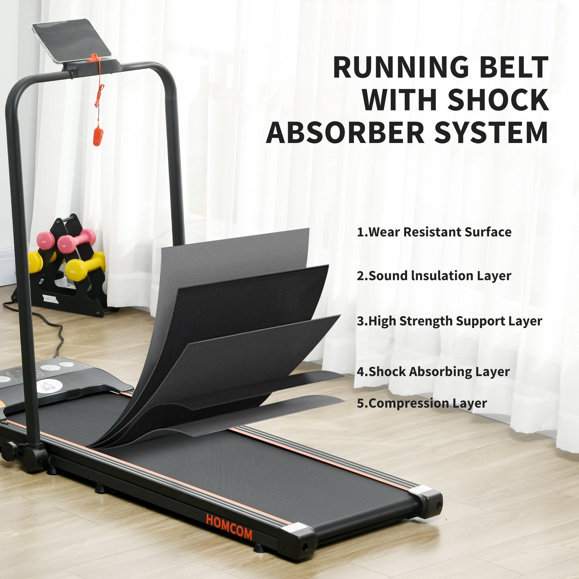 Foldable Walking Treadmill, with LED Display and Wheels, for Home, Office, Fitness Studio, Orange