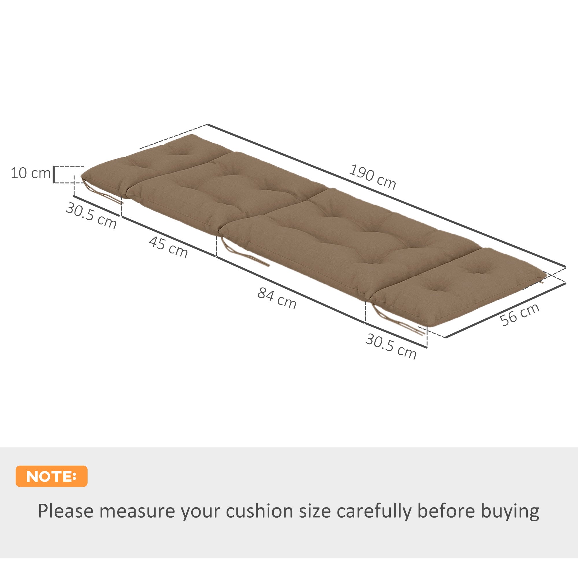 Set of 2 Sun Lounger Cushions with High-Resilience Foam - Khaki