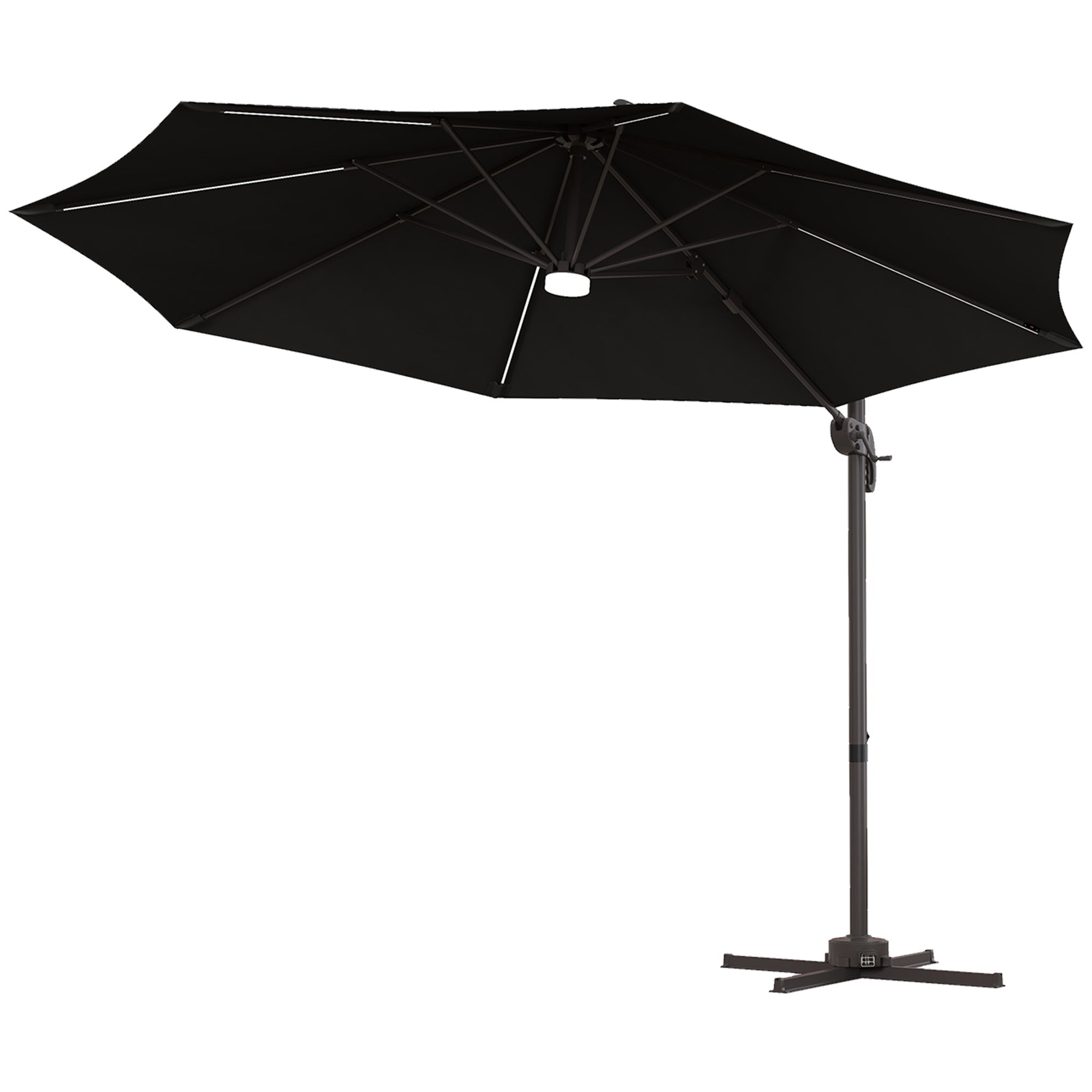 Cantilever Parasol, with LED Lights and Cross Base - Dark Grey