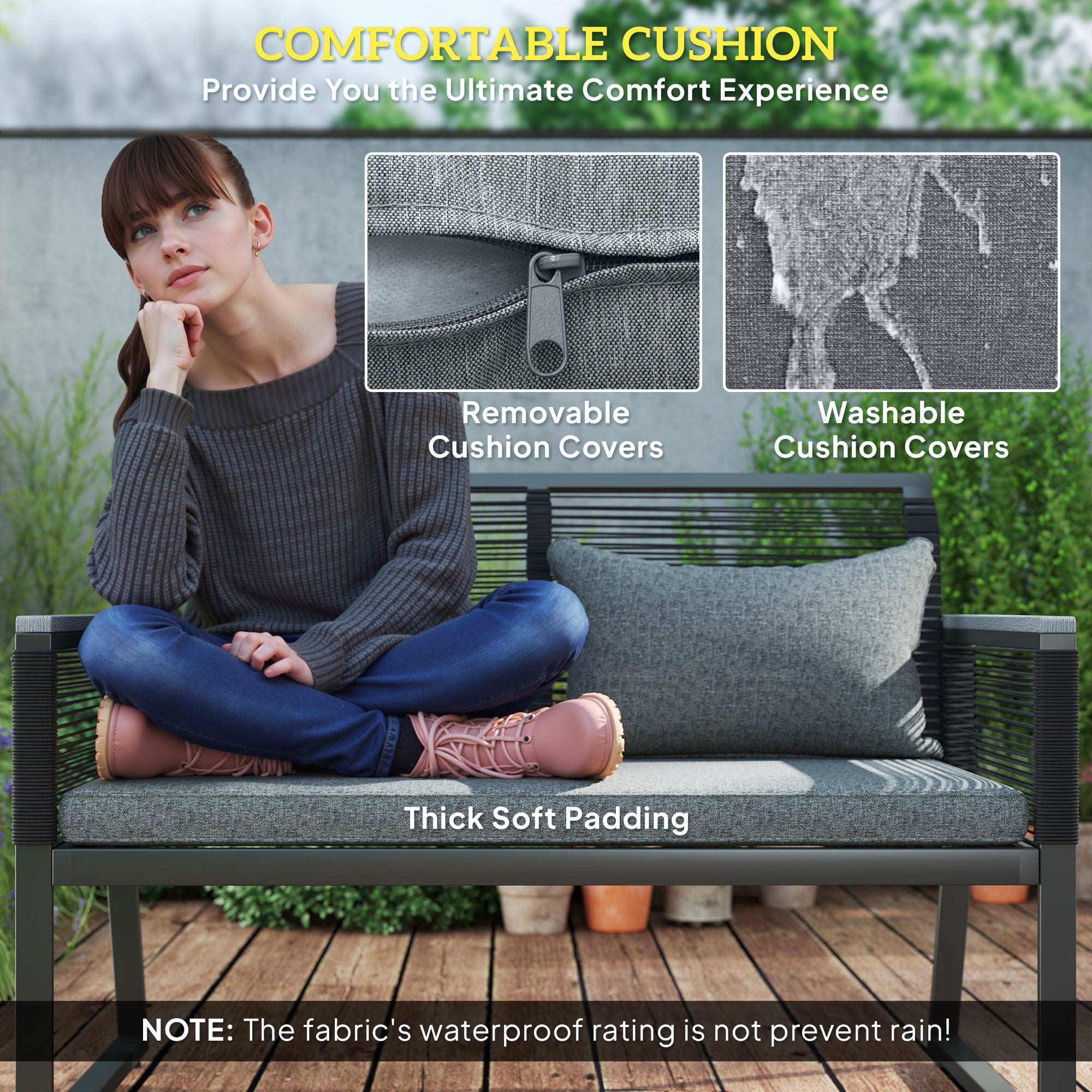 4 Piece PE Rattan Garden Furniture Set with Metal Frame - Charcoal Grey