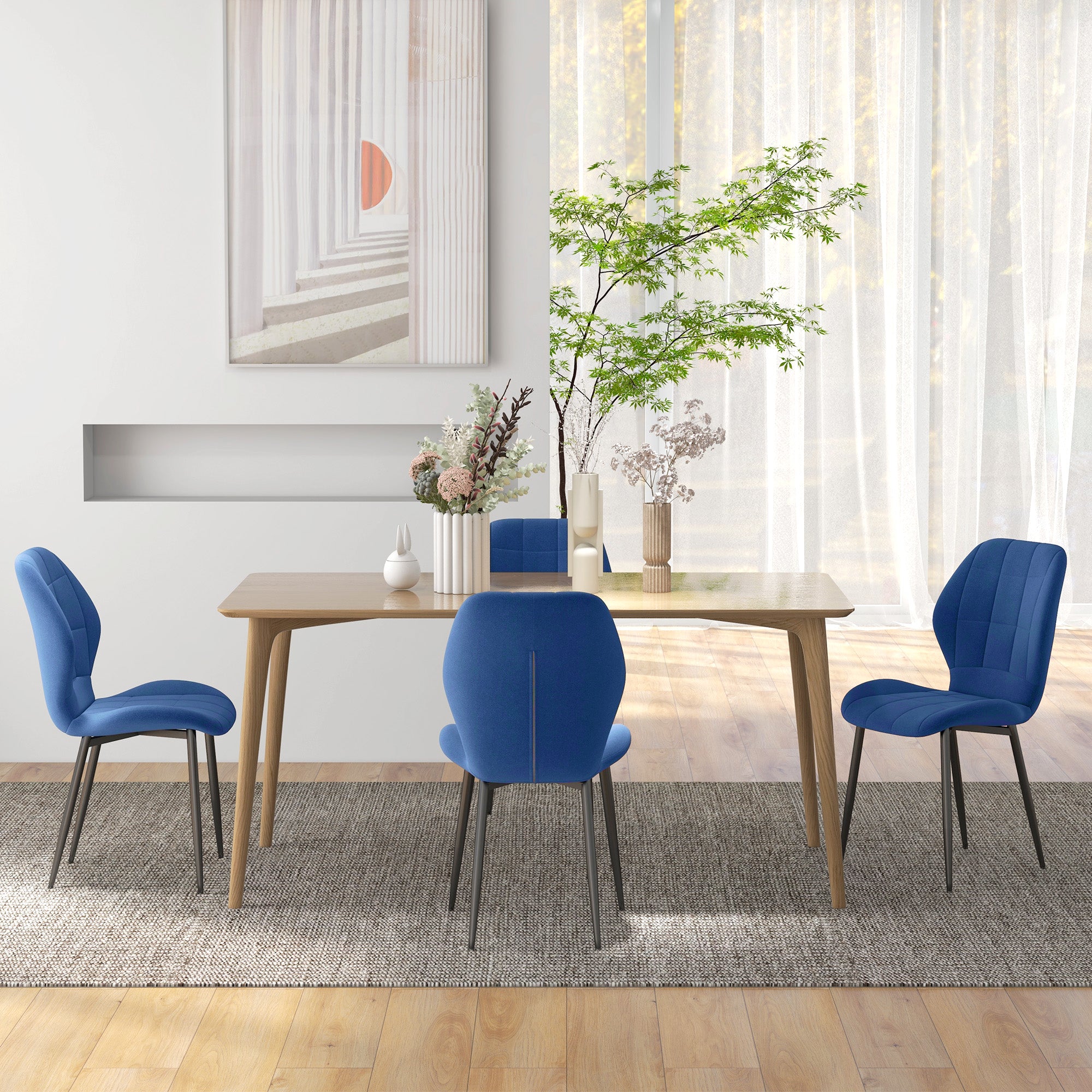 Set of Four Velvet Relaxed Tub Dining Chairs - Dark Blue