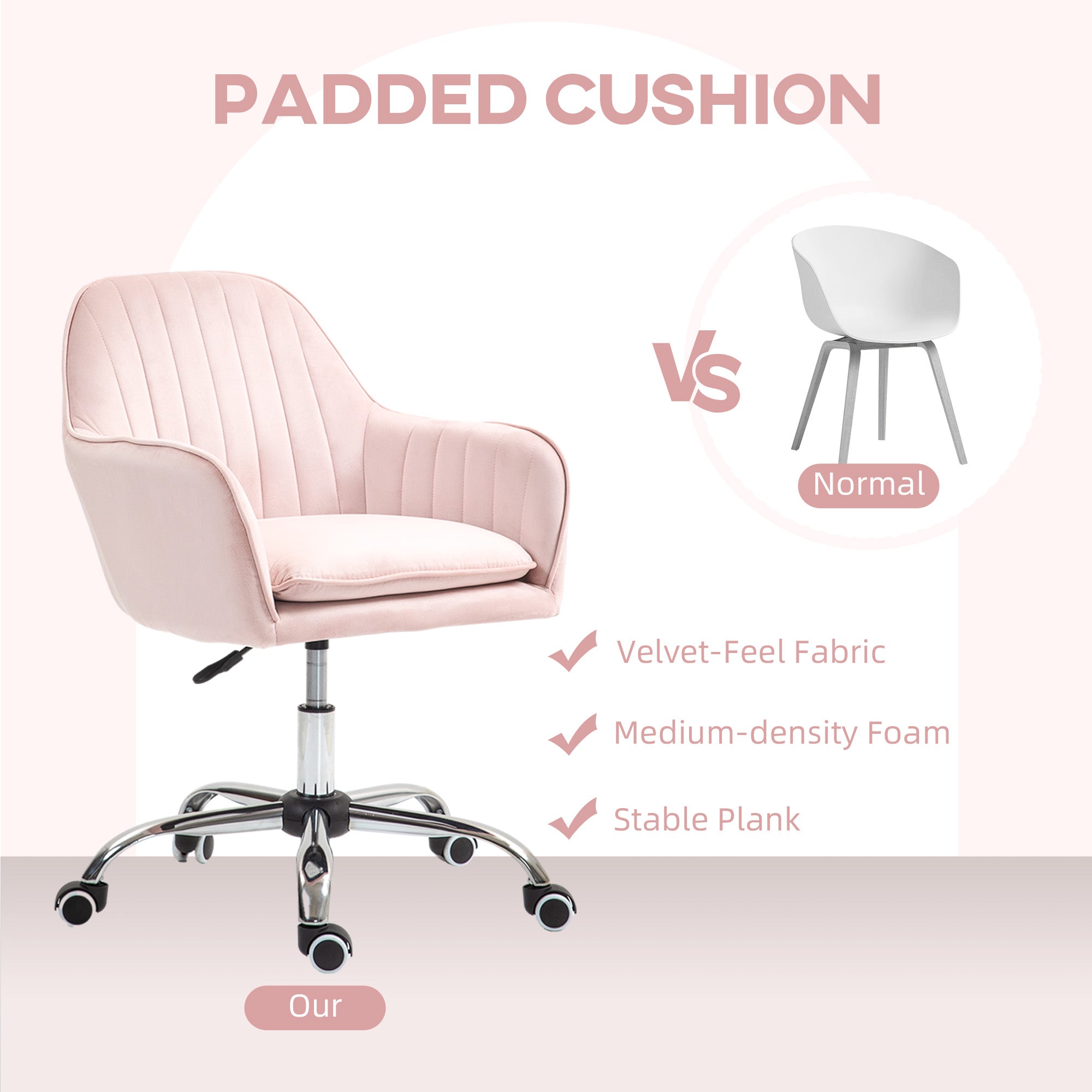 Velvet-Feel Tub Office Chair, with Seat Cushion - Pink