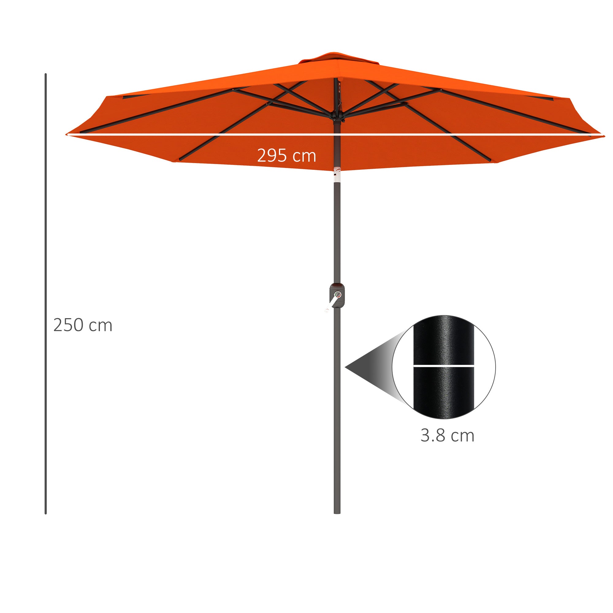 3m Garden Parasol Umbrella with 8 Ribs, Tilt & Crank Handle for Balcony & Garden - Orange