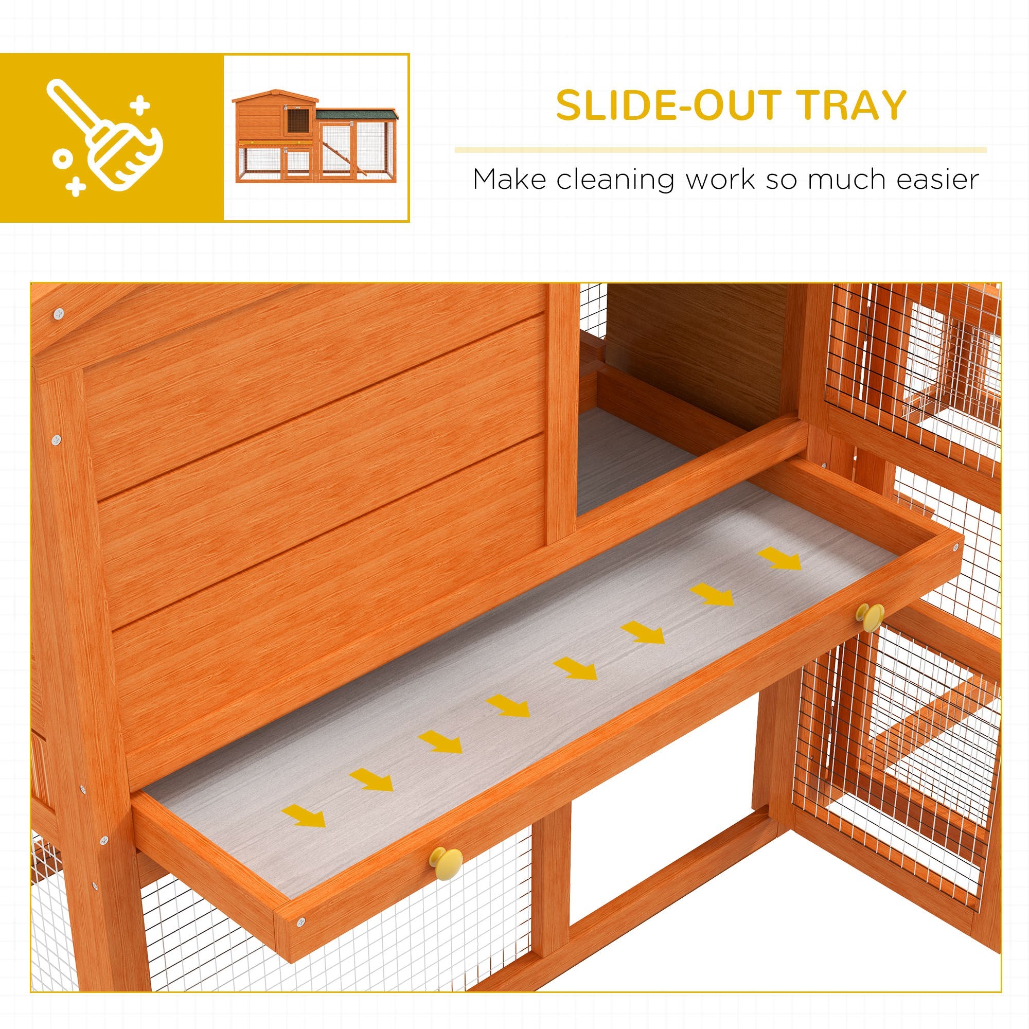 Two-Tier Rabbit Hutch with Run, Ramp, Slide-Out Tray, for Garden - Orange