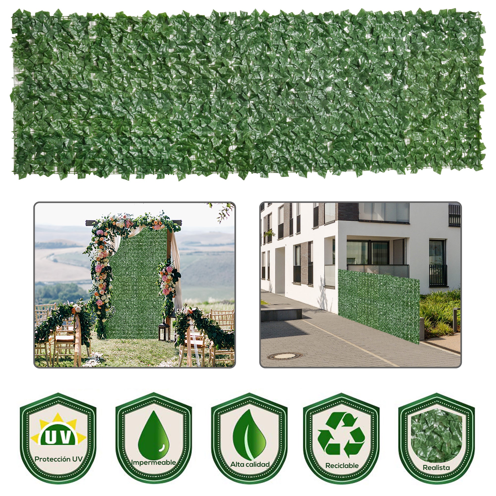 2-Piece Artificial Leaf Hedge Screen Privacy Fence Panel for Garden Outdoor Indoor Decor, Dark Green, 3M x 1M