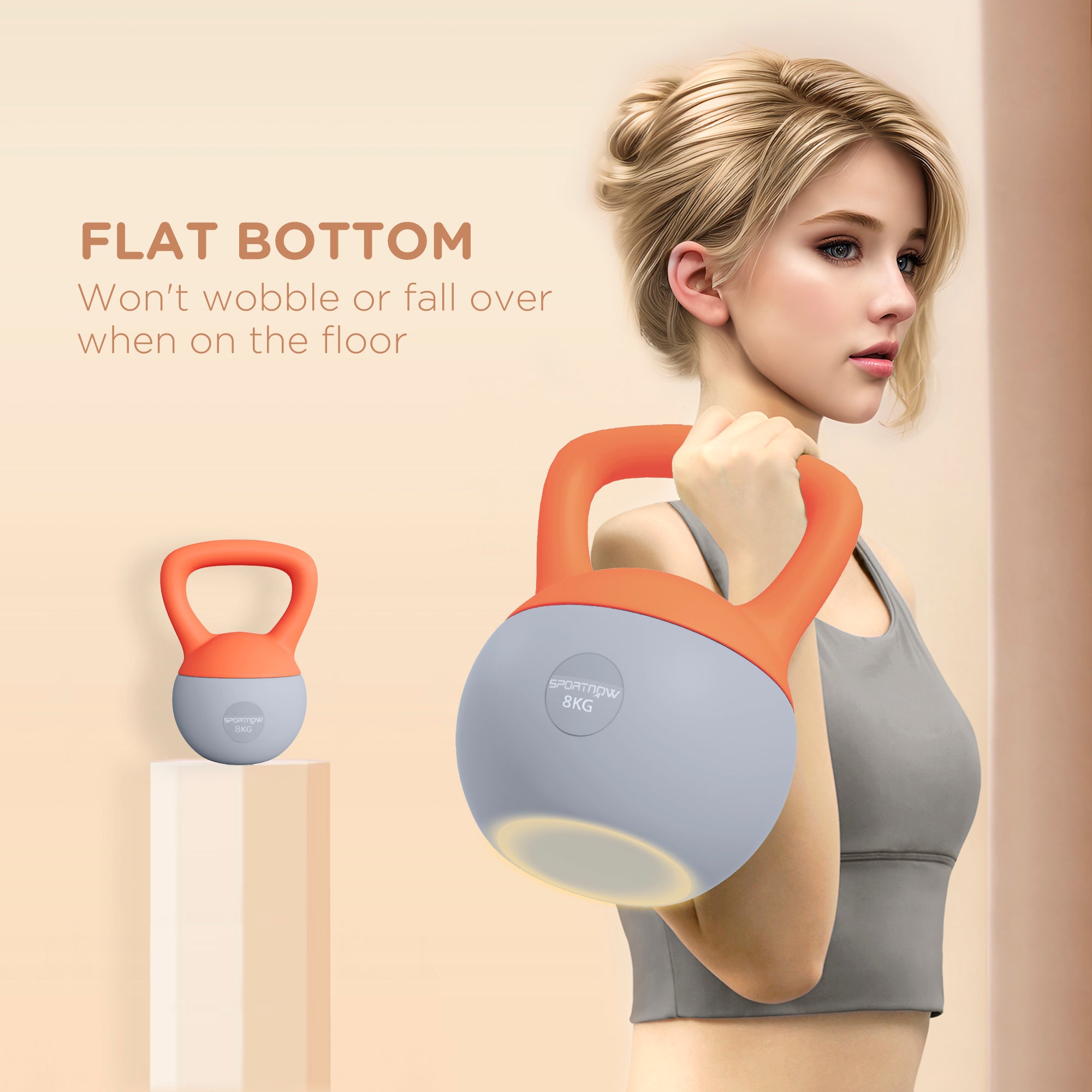 Soft Kettlebell, 8kg Kettle Bell with Non-Slip Handle for Home Gym Weight Lifting and Strength Training, Orange and Grey