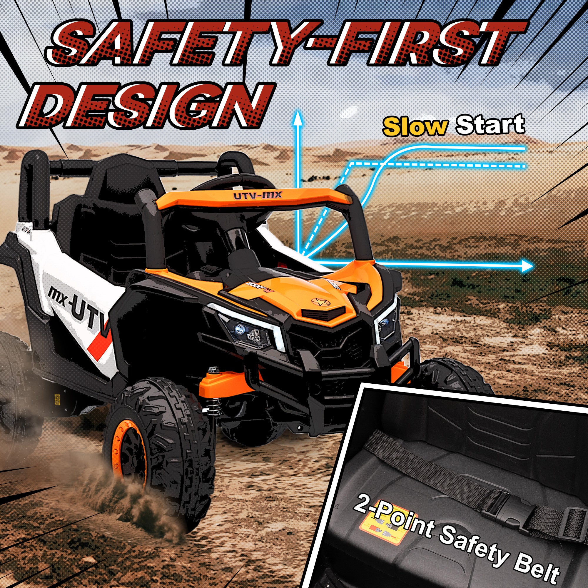 12V Kids Ride On Car with Remote Control, Kids Electric Car with Suspension System, Music, for Ages 3-5 Years, Orange