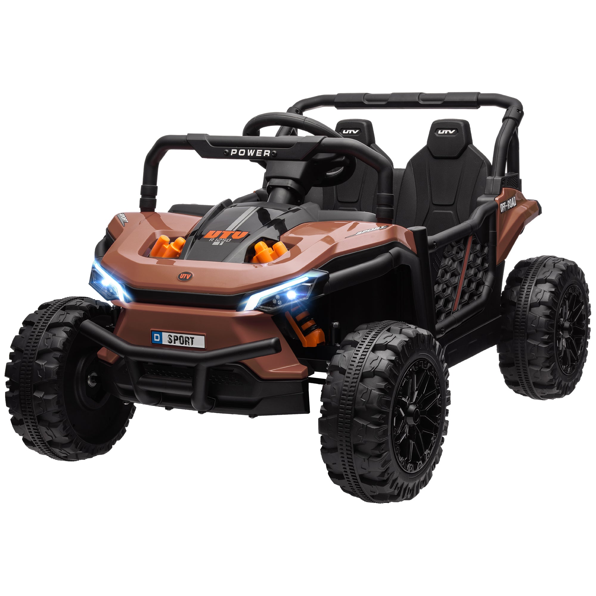 12V Battery Powered Ride on Truck w/ Remote, 4 Suspension Wheels, Horn Lights Music USB, for 3-5 Years Old - Brown