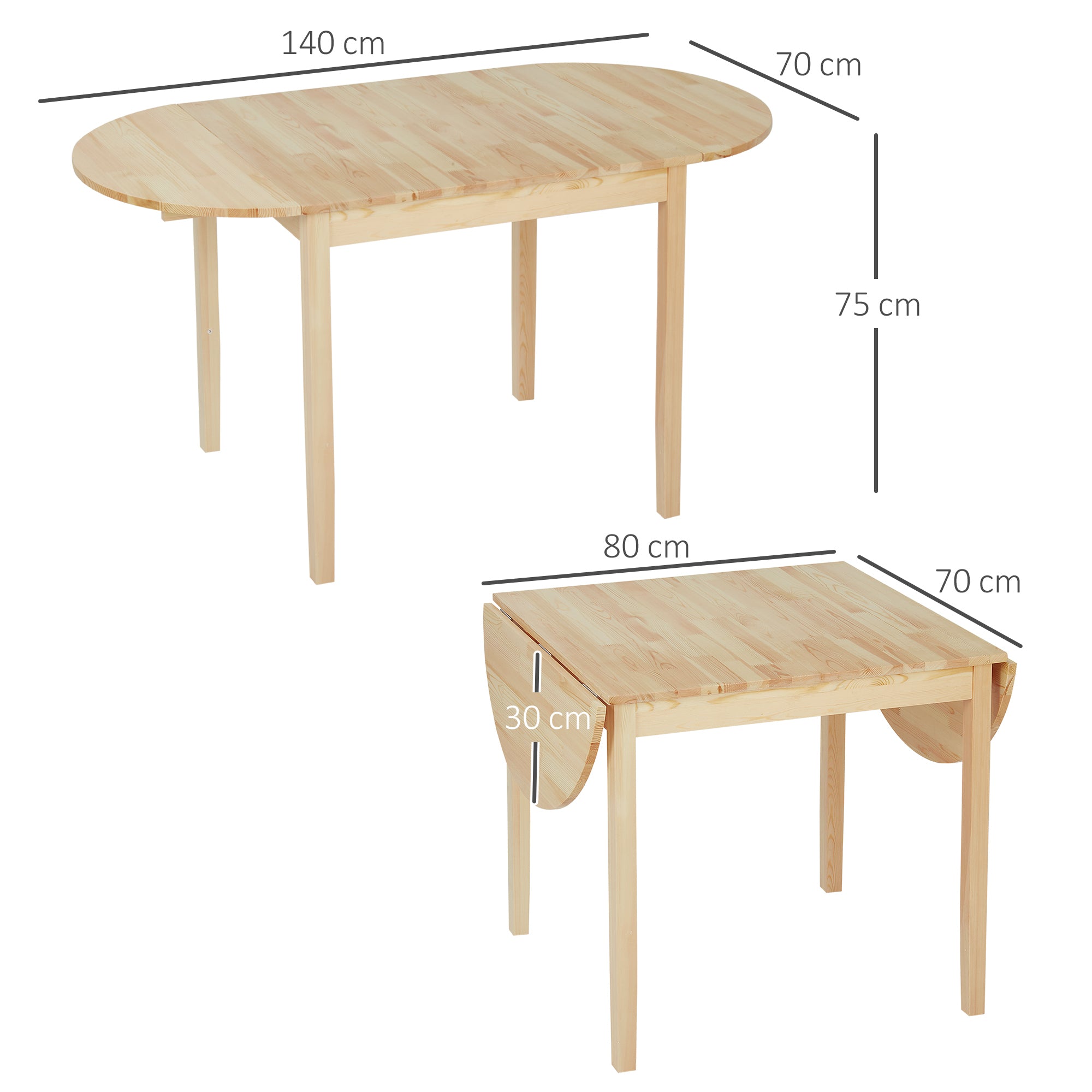 4-6 Person Wooden Drop-Leaf Table - Natural Finish